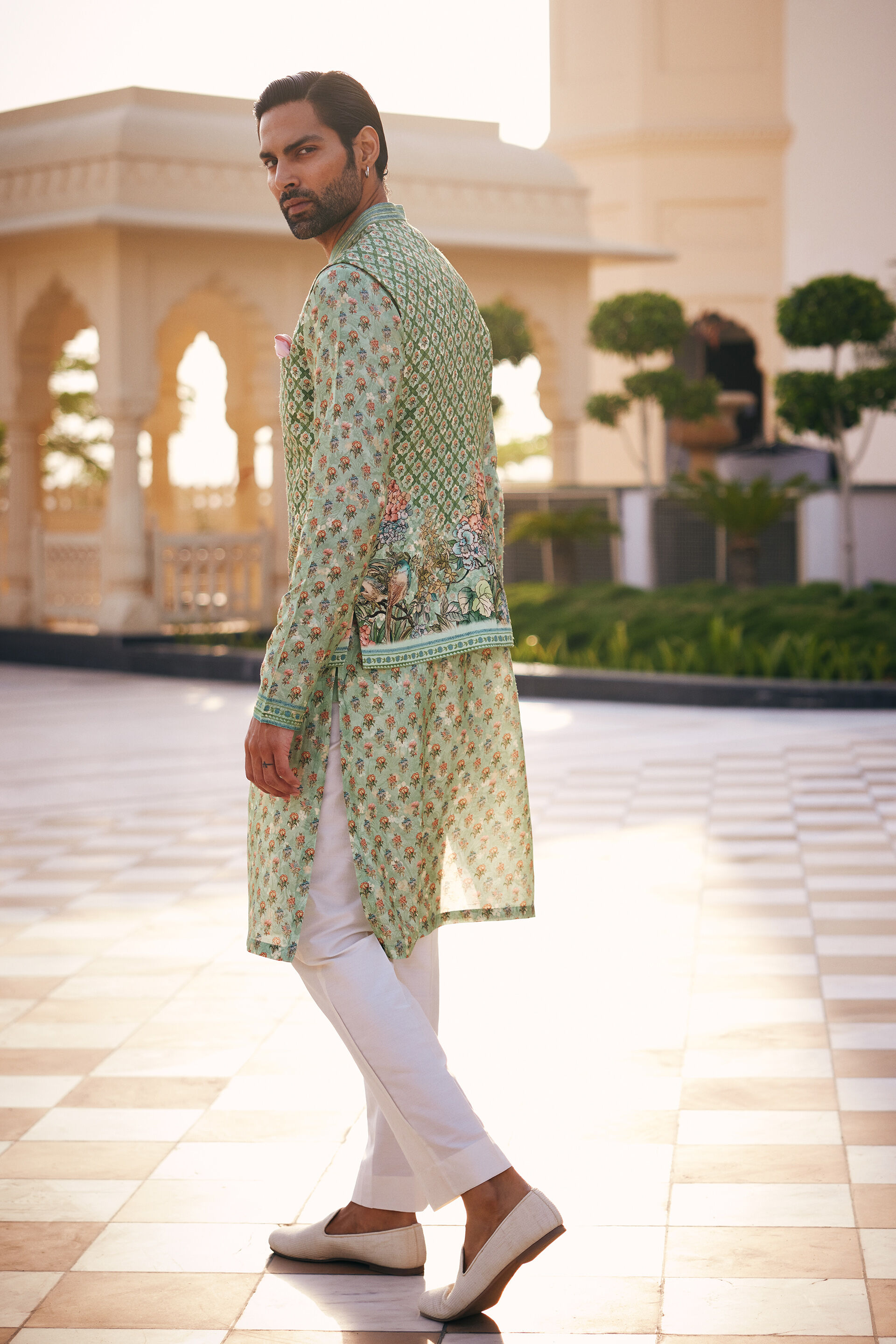 Anbar Silk Nehru Jacket - Sage