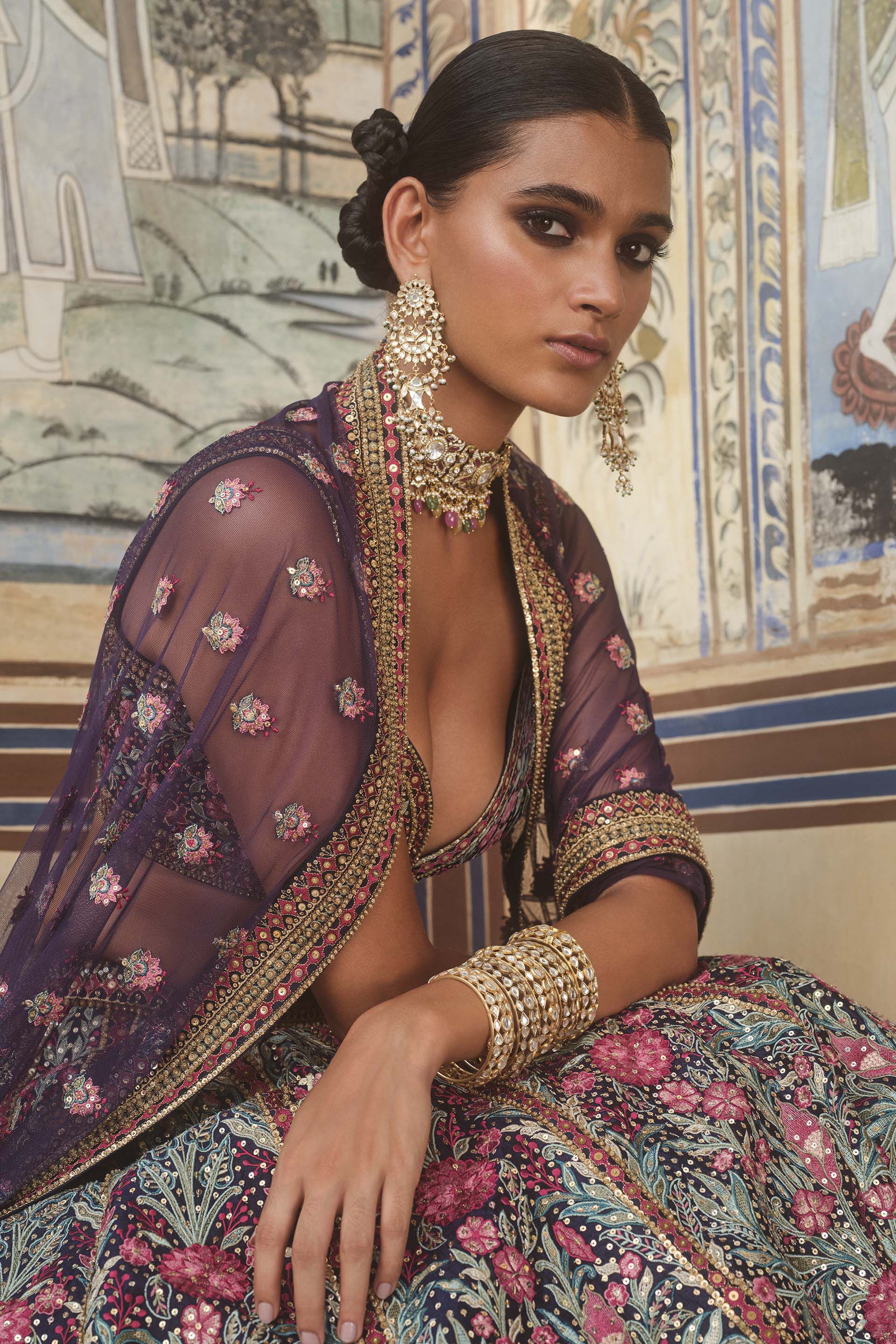 Toyam Embroidered Zardozi Silk Lehenga Set - Blue, Blue, image 6