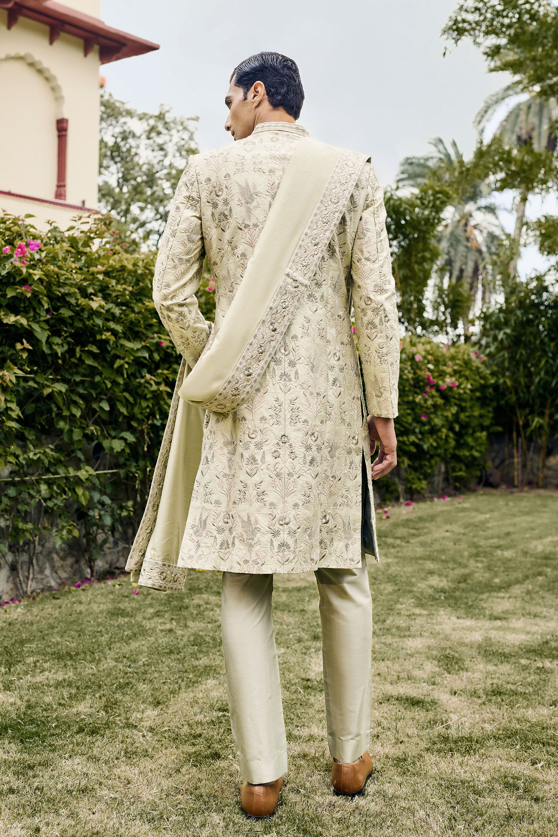 Kshiraj Embroidered Silk Sherwani - Sage, Sage, image 2