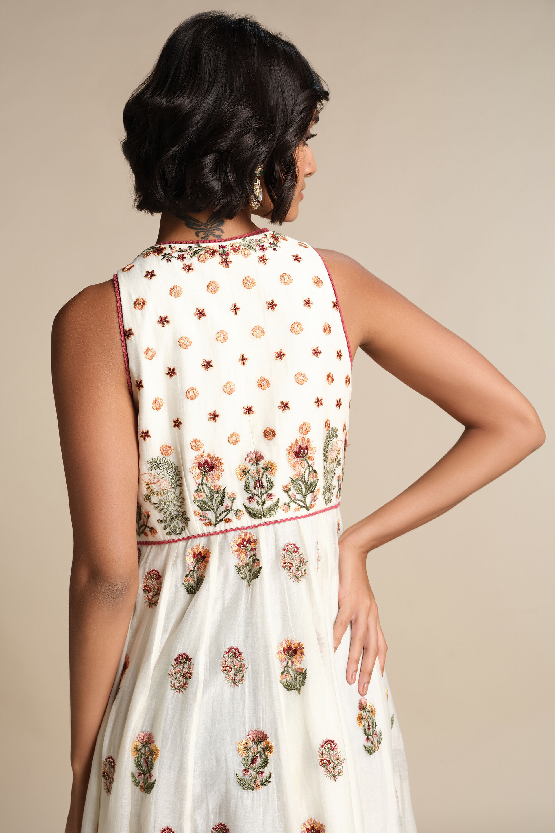 Calixta Embroidered Mul Dress - Natural, Ivory, image 4
