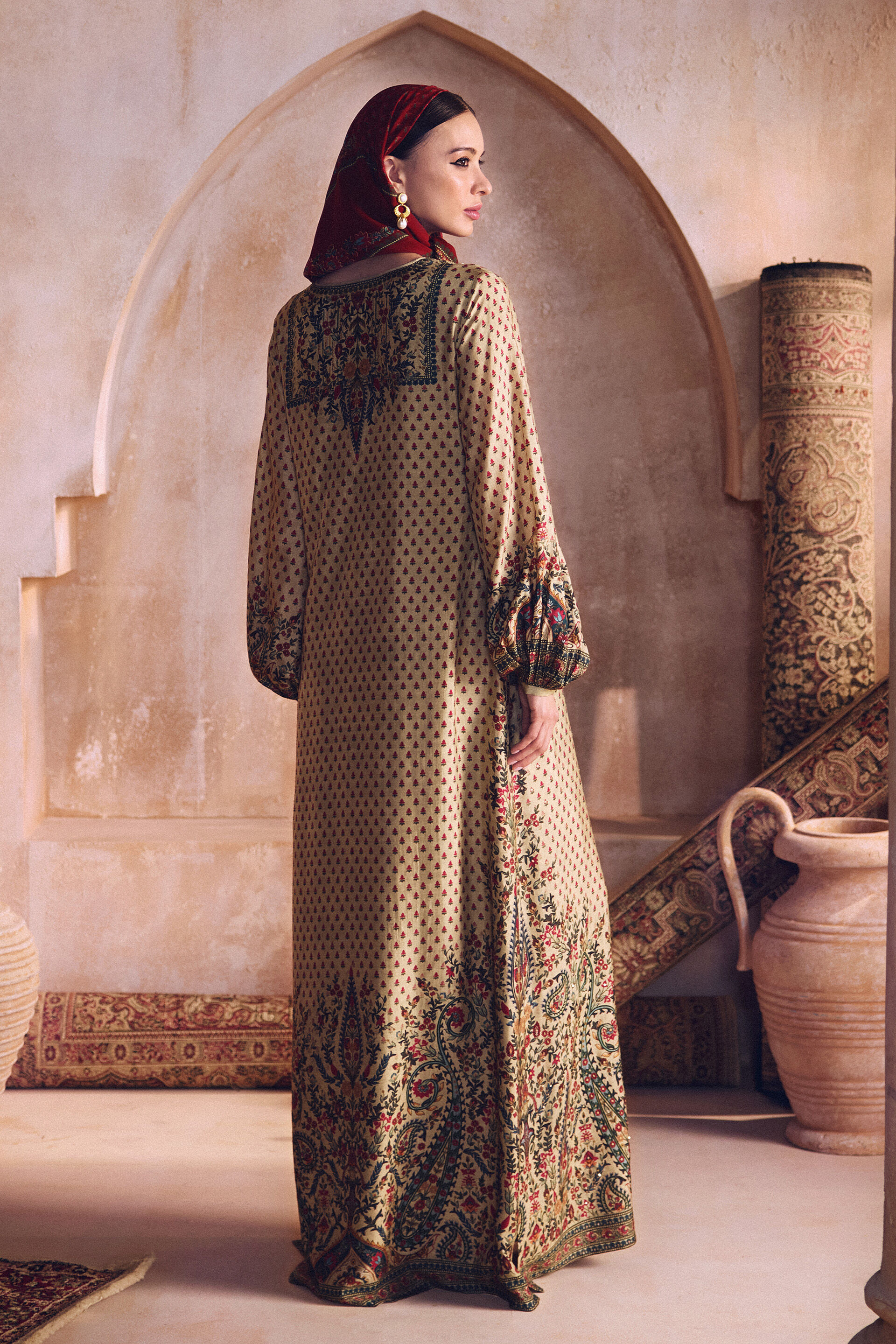 Mehnaz Silk Kaftan - Beige, Beige, image 2