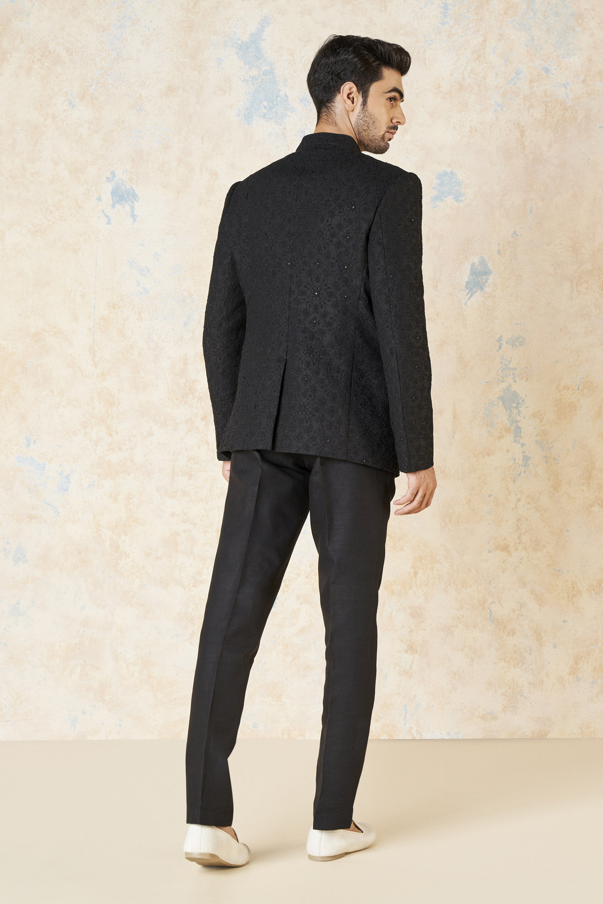 Aadav Embroidered Cord Silk Bandhgala - Black, Black, image 4