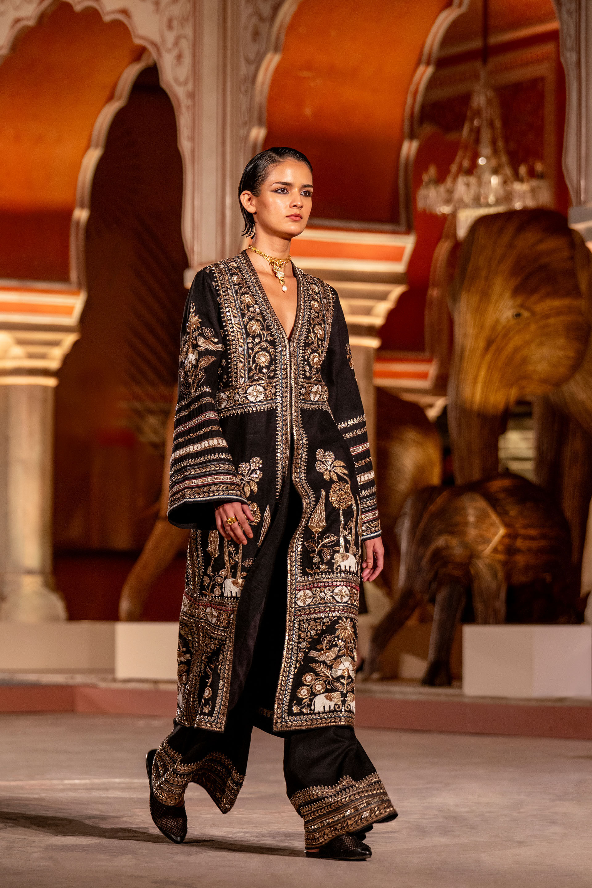 From The Wilderness Embroidered Zardozi Silk Kurta Set Black