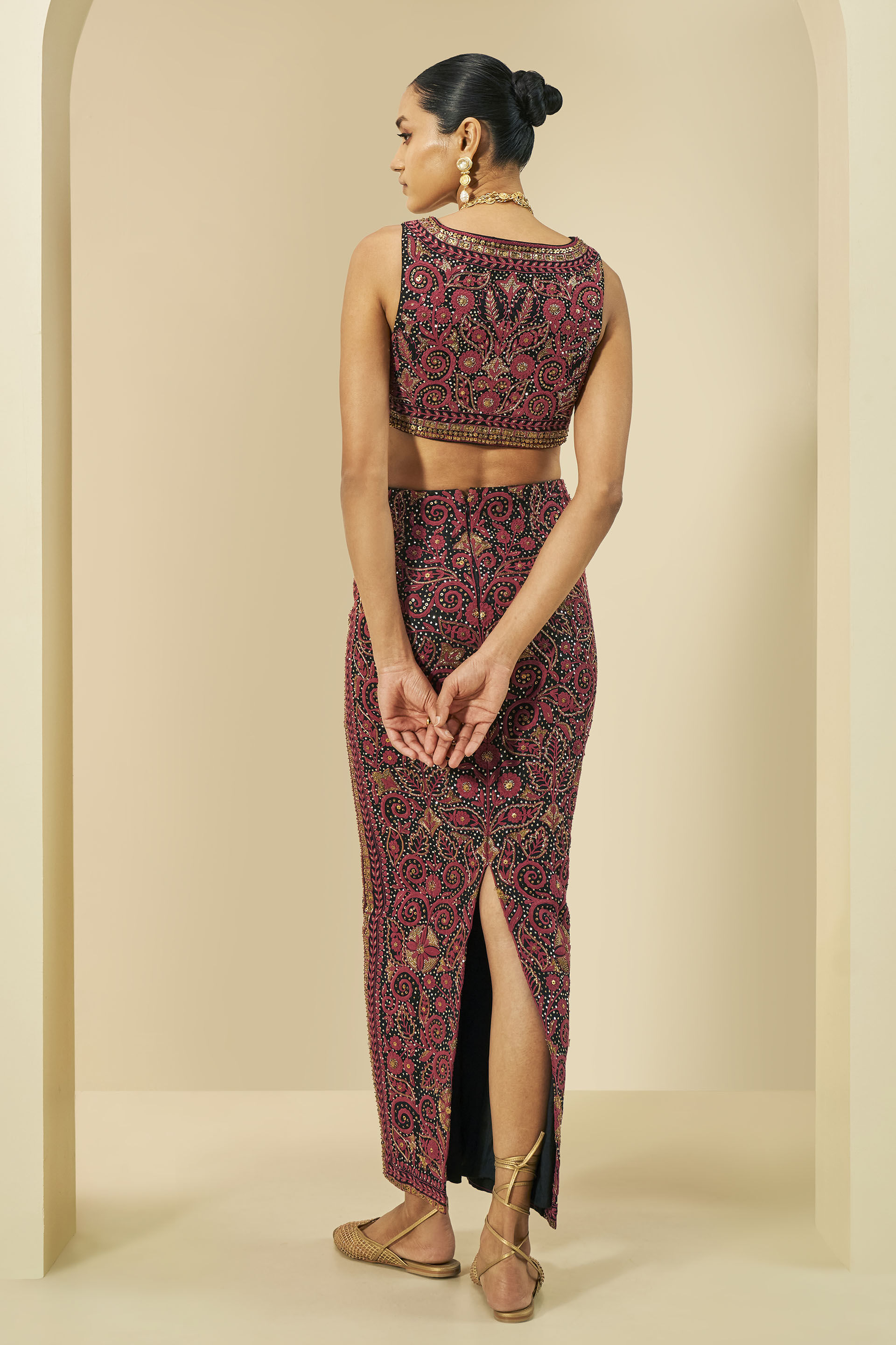 Nocturnal Wilderness Embroidered Cord Silk Skirt Set - Black, Black, image 3