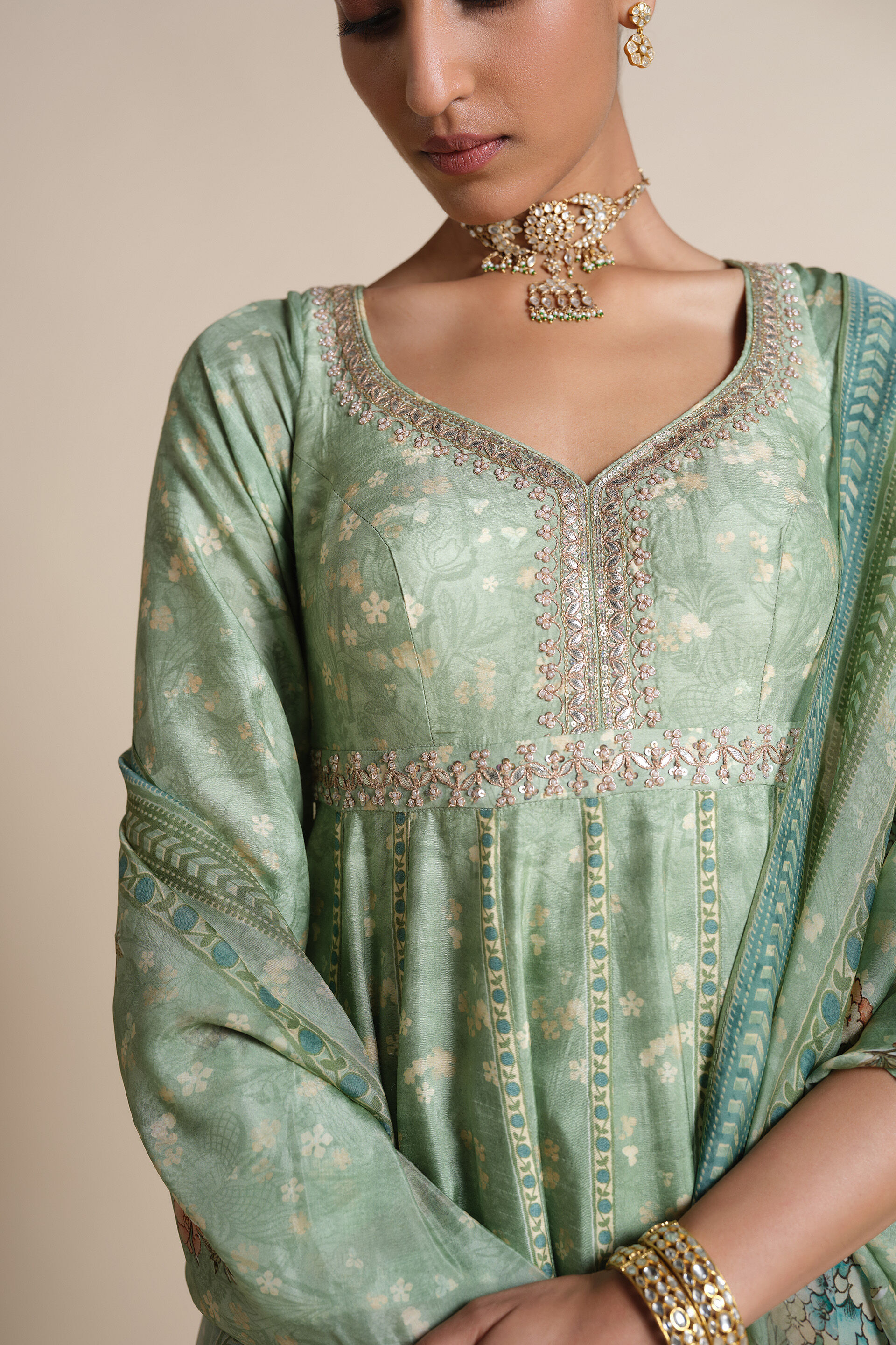 Tayma Silk Anarkali Set - Sage, Sage, image 6