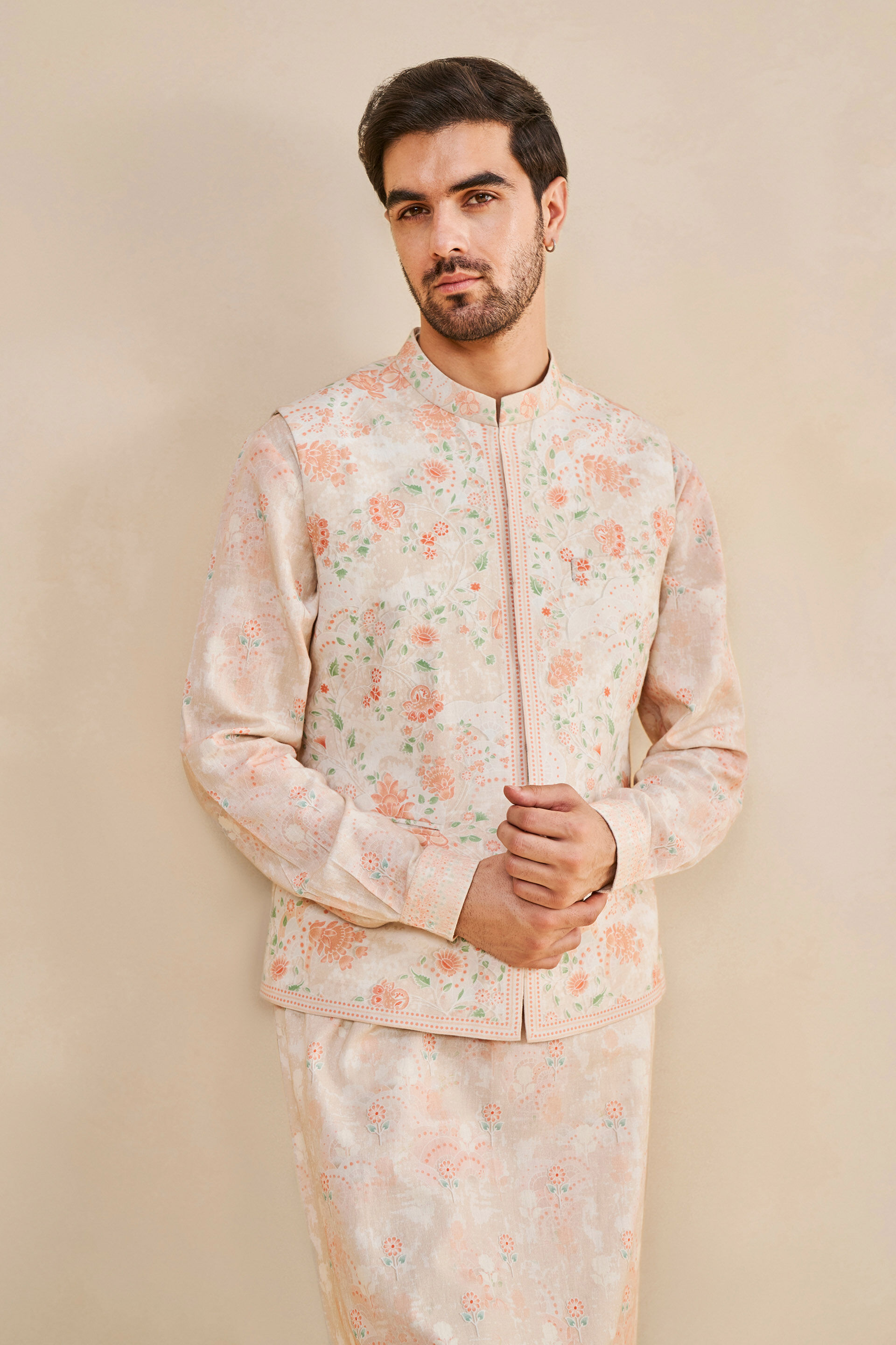 Mizan Nehru Jacket - Peach, Peach, image 3