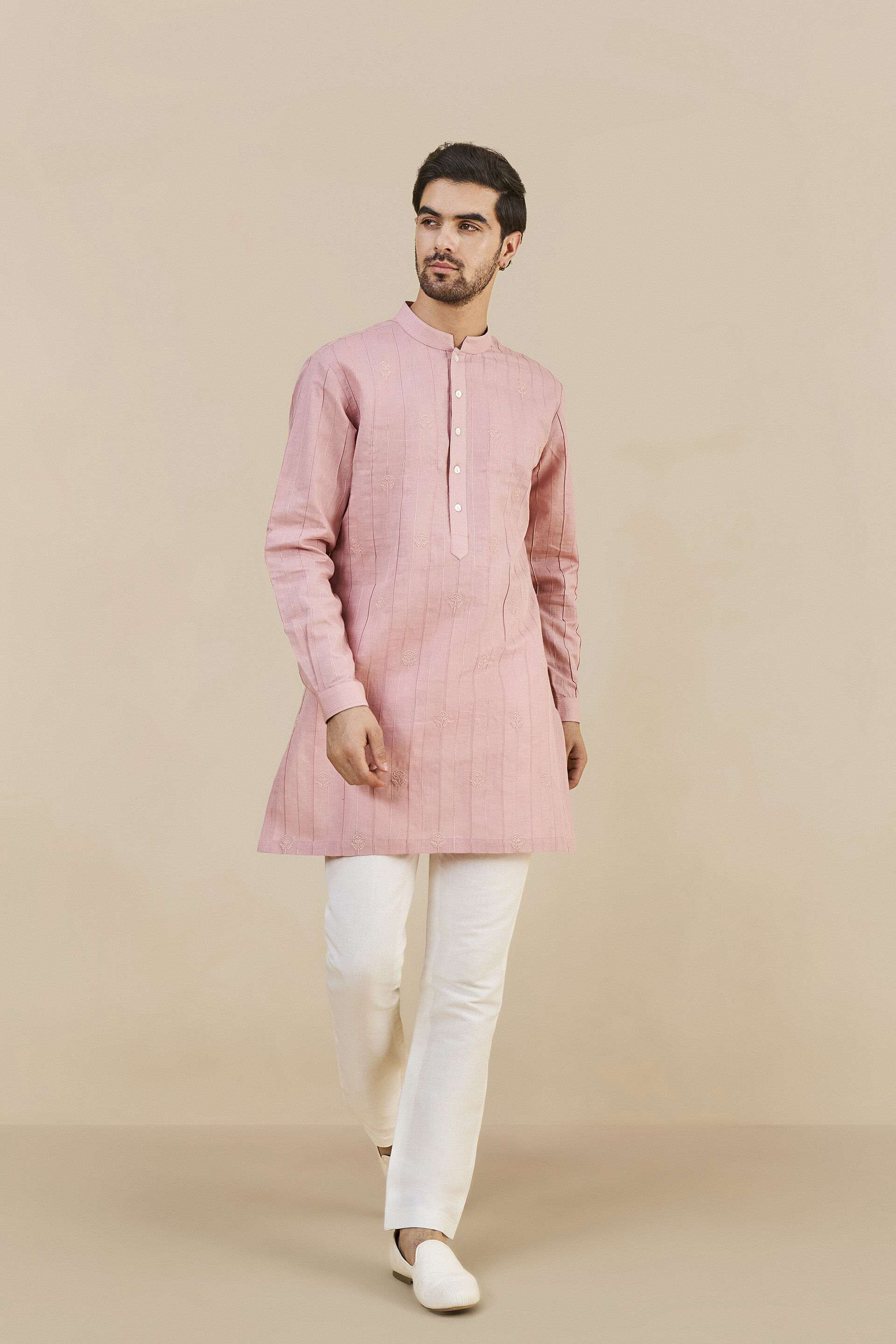 Sarish Linen Kurta - Rose Pink, Rose Pink, image 1