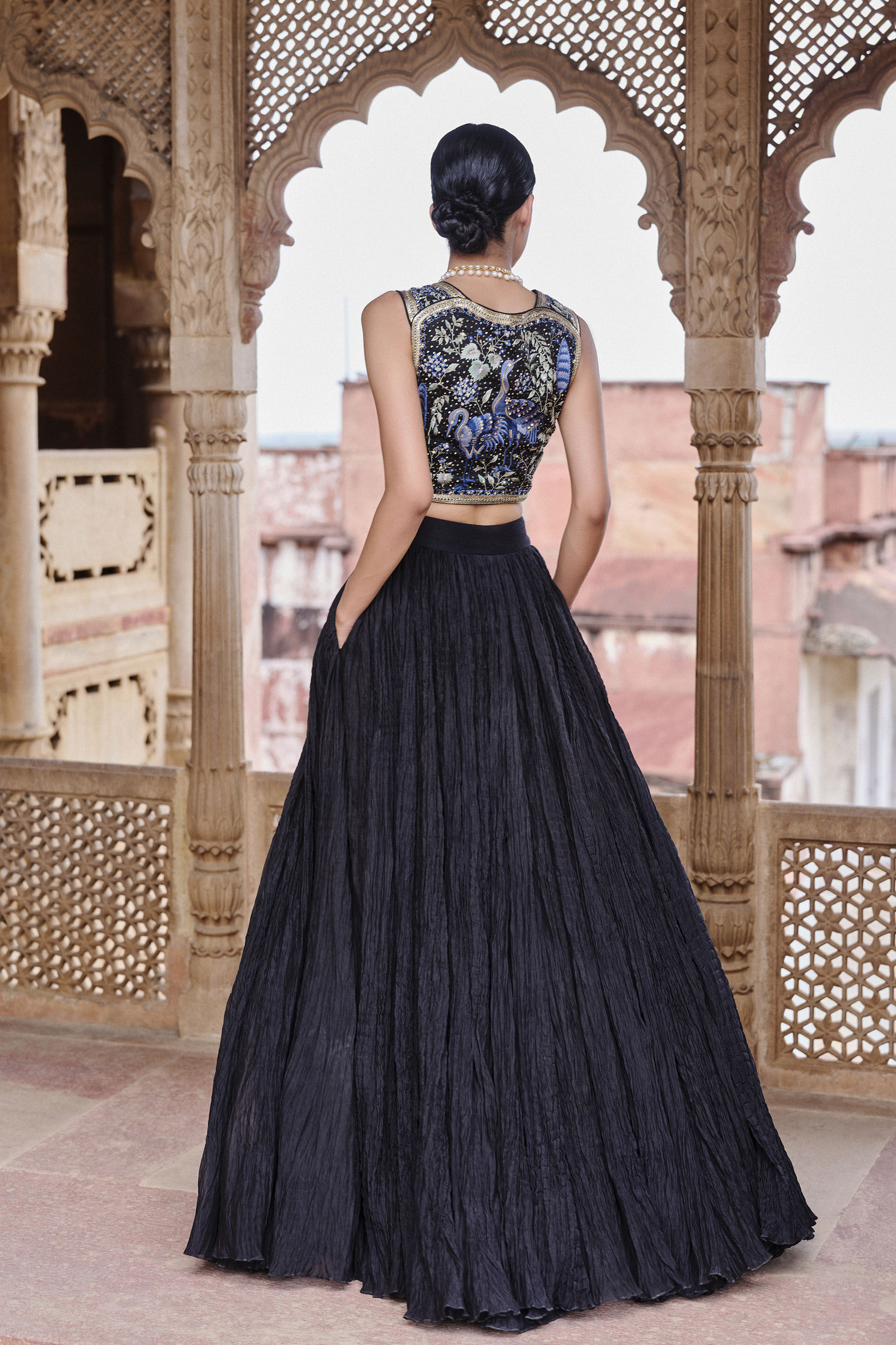 Buy Designer Shirina Embroidered Mul Skirt Set - Black
