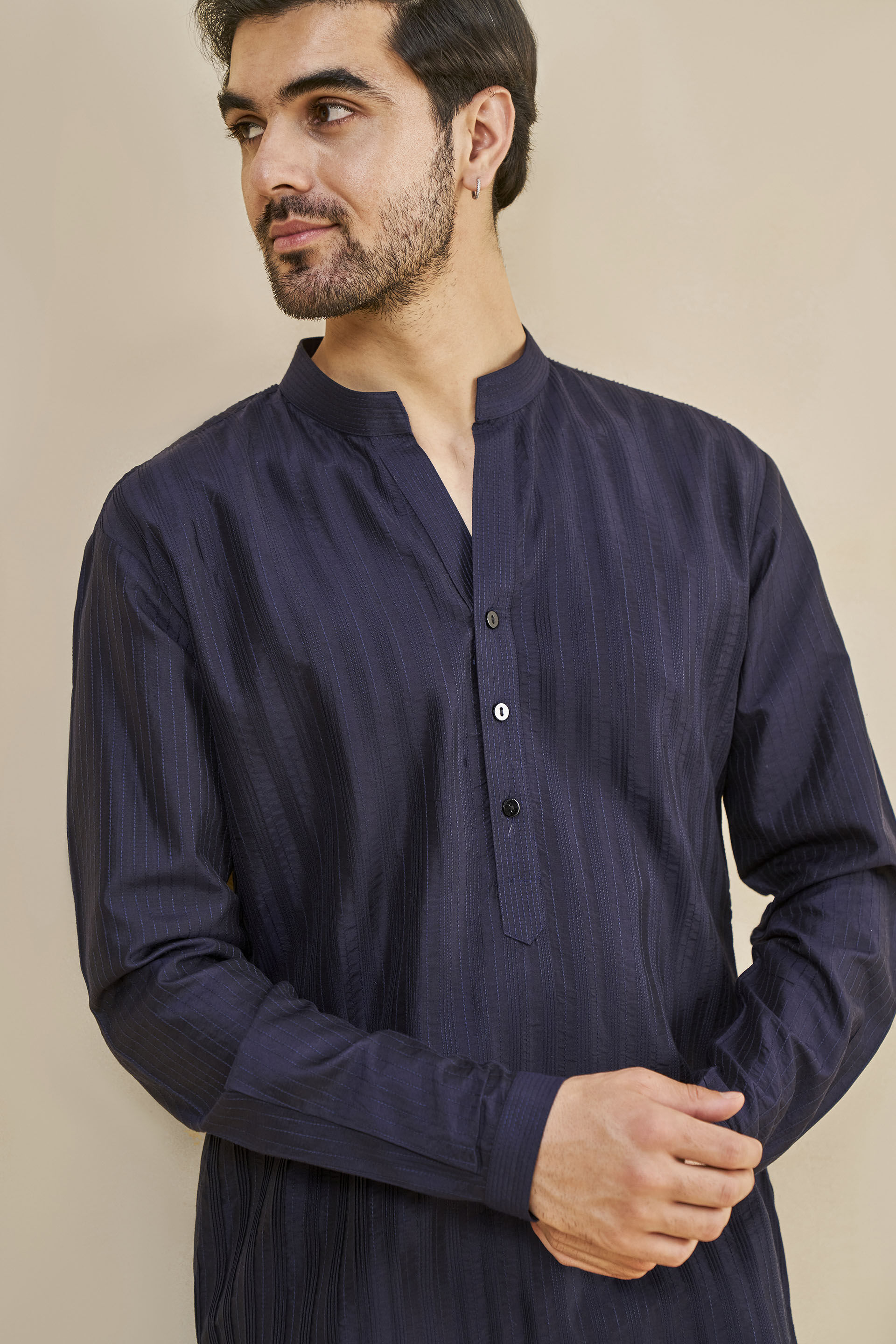 Fiadh Silk Kurta - Navy, Navy, image 4