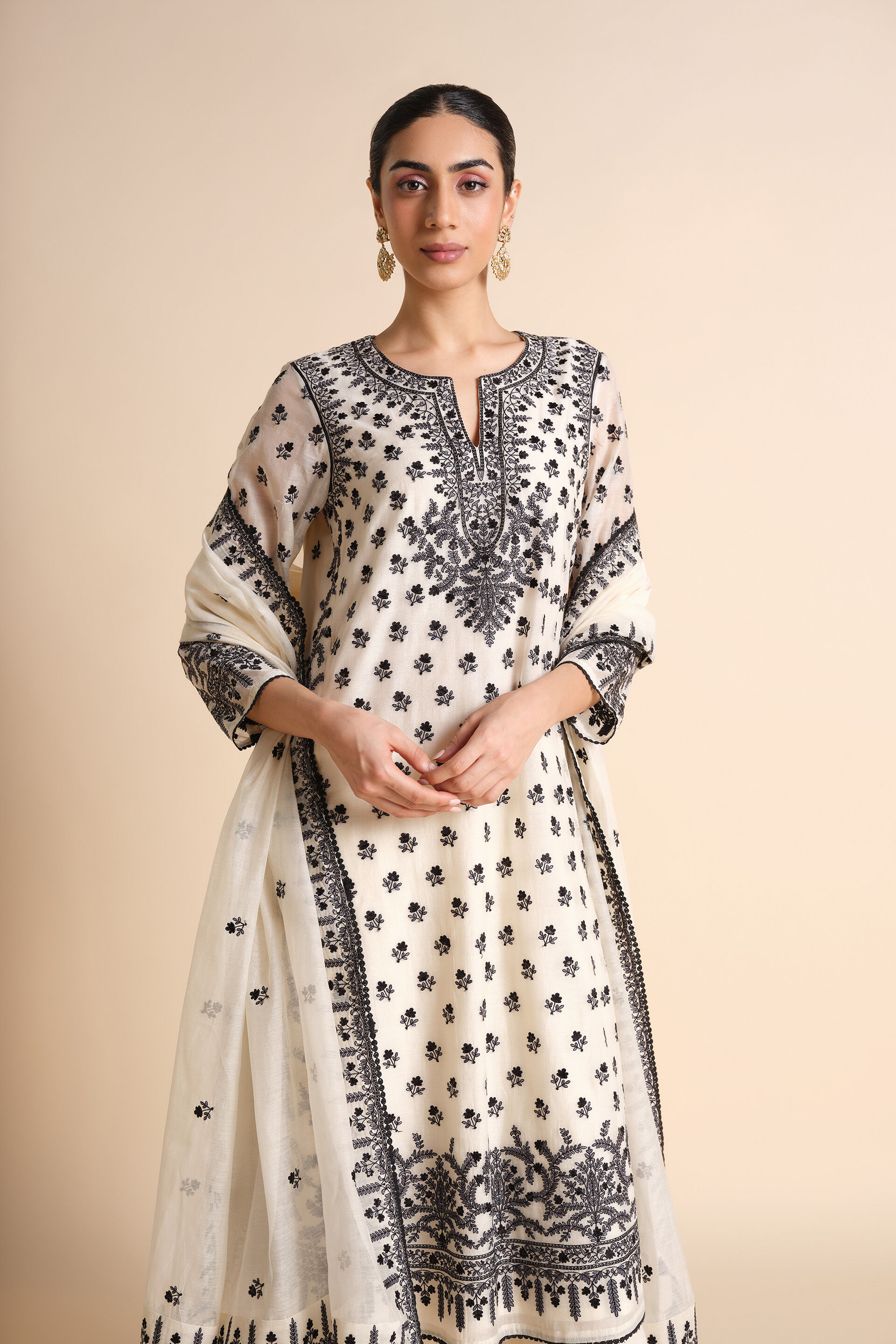 Sawsan Embroidered Mul Suit Set - White, White, image 4