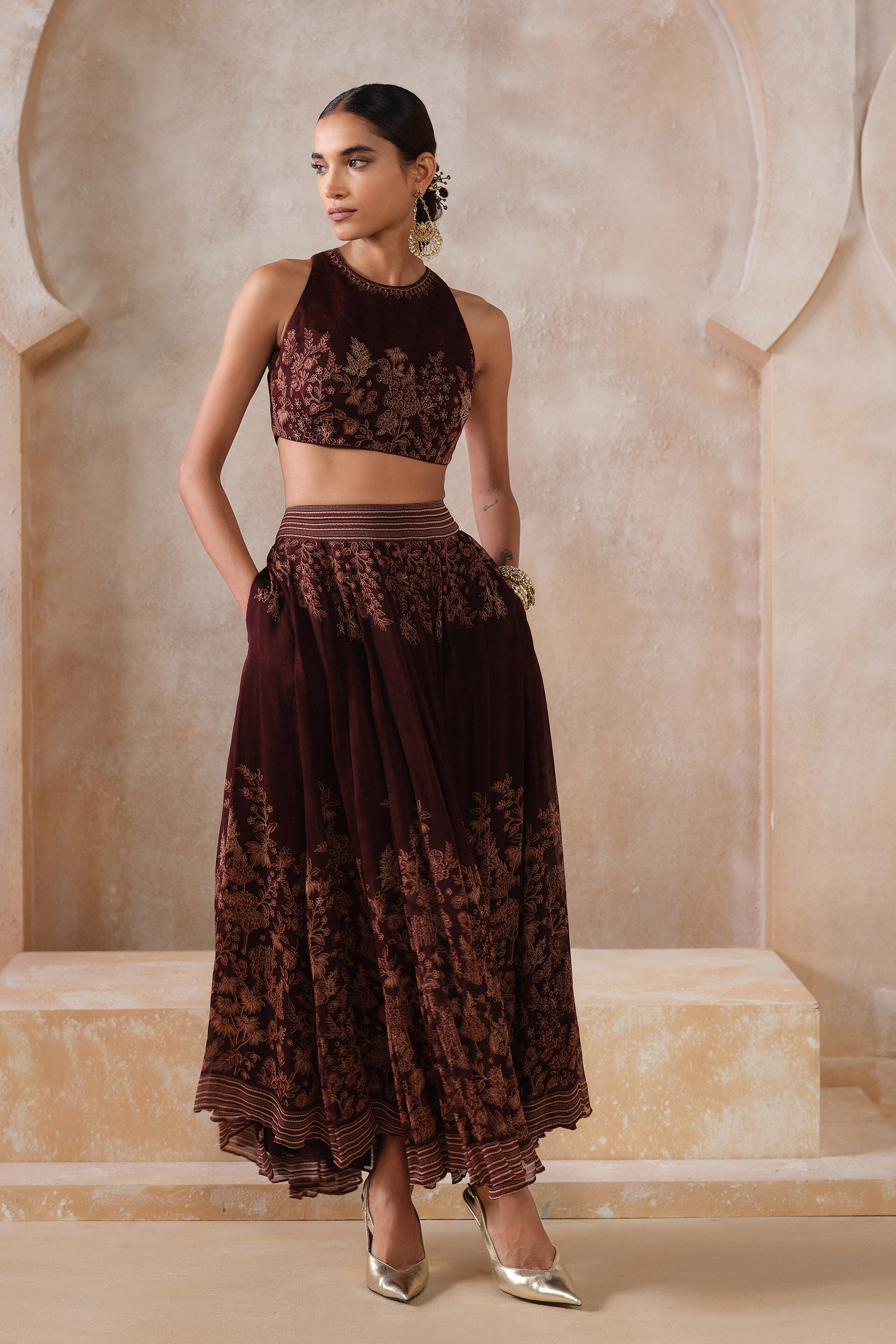 Noorayn Skirt Set - Wine