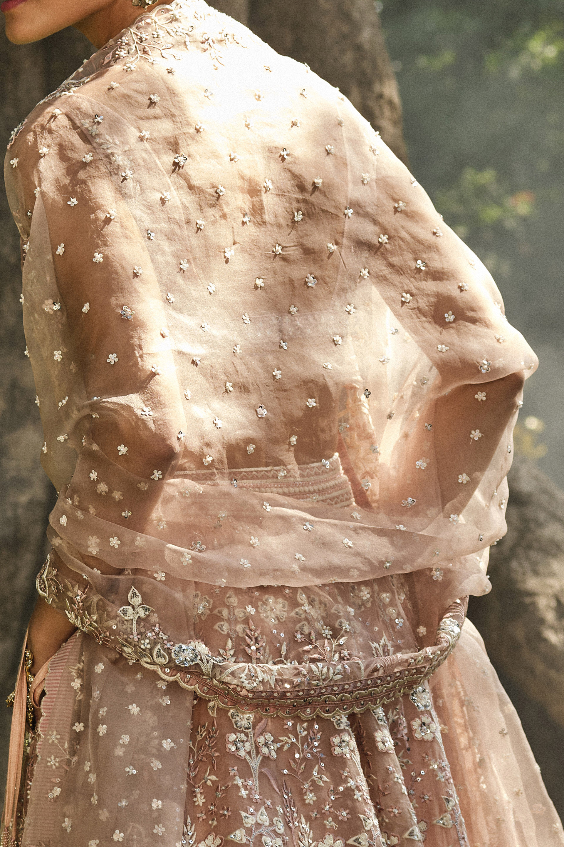 Forest Rose Embroidered Silk Lehenga Set - Blush, Blush, image 5