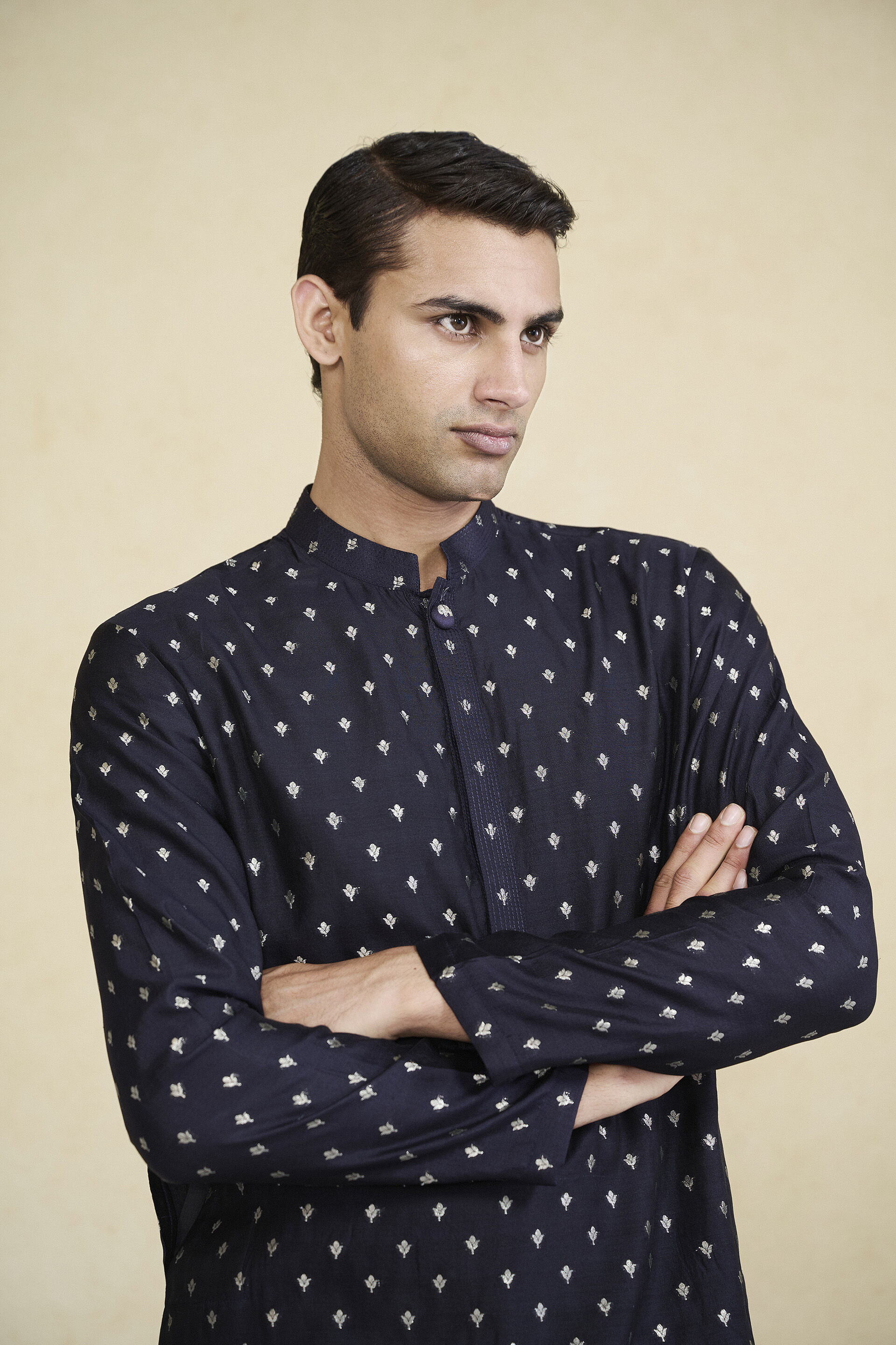 Zamurad Handwoven Benarasi Silk Kurta - Black, Black, image 4