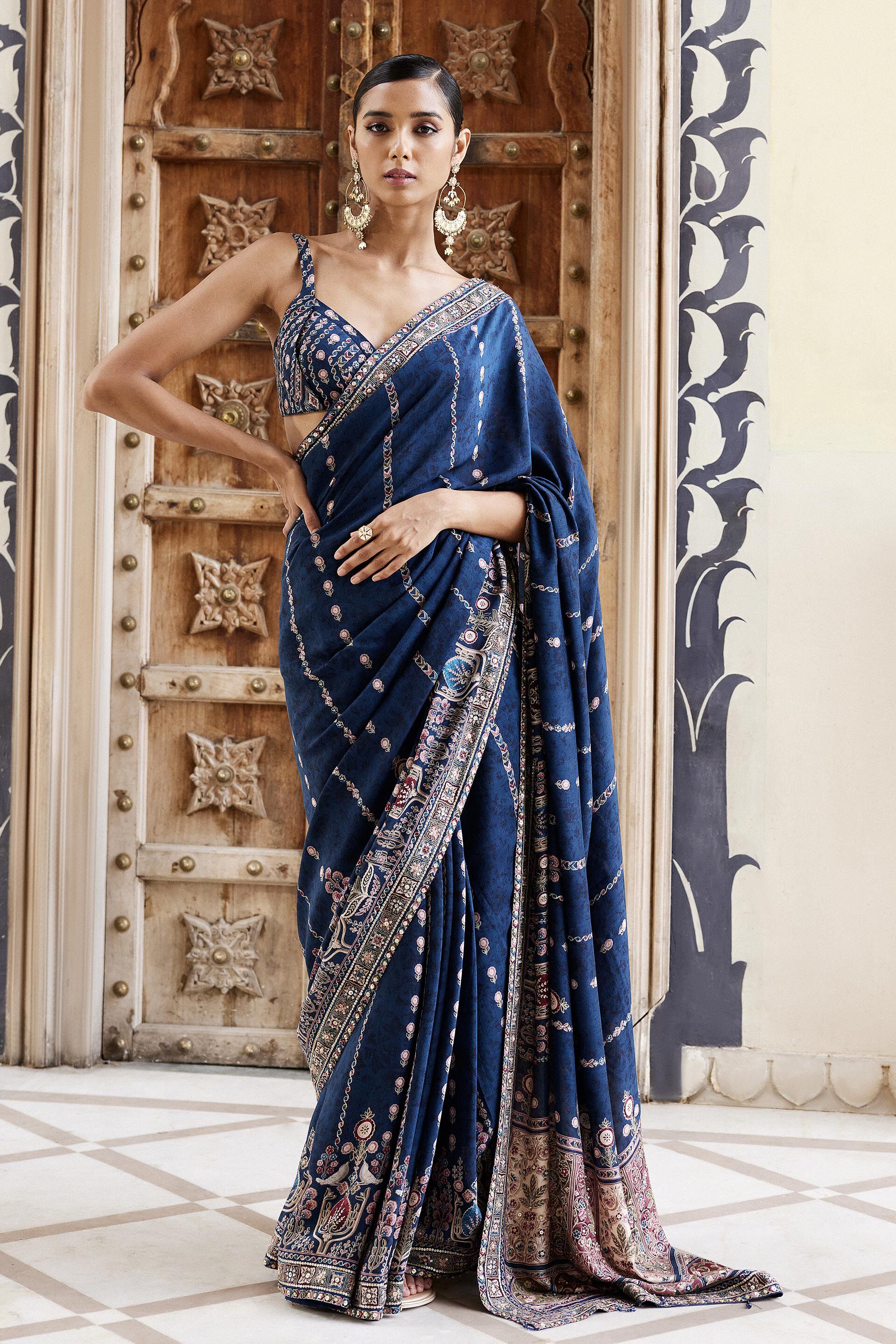 Buy Indian Designer Saree Georgette Embroidery + Print Multi Color Branded  Stylish Party Wear Saree (SS-5074) at Amazon.in