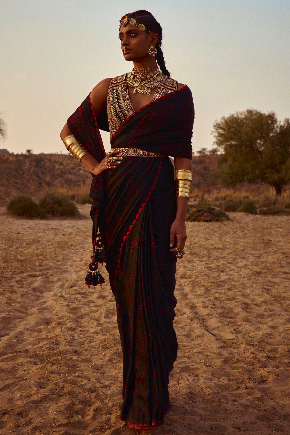 Deetya Bandhani Saree - Black/Red, Black/Red, image 1