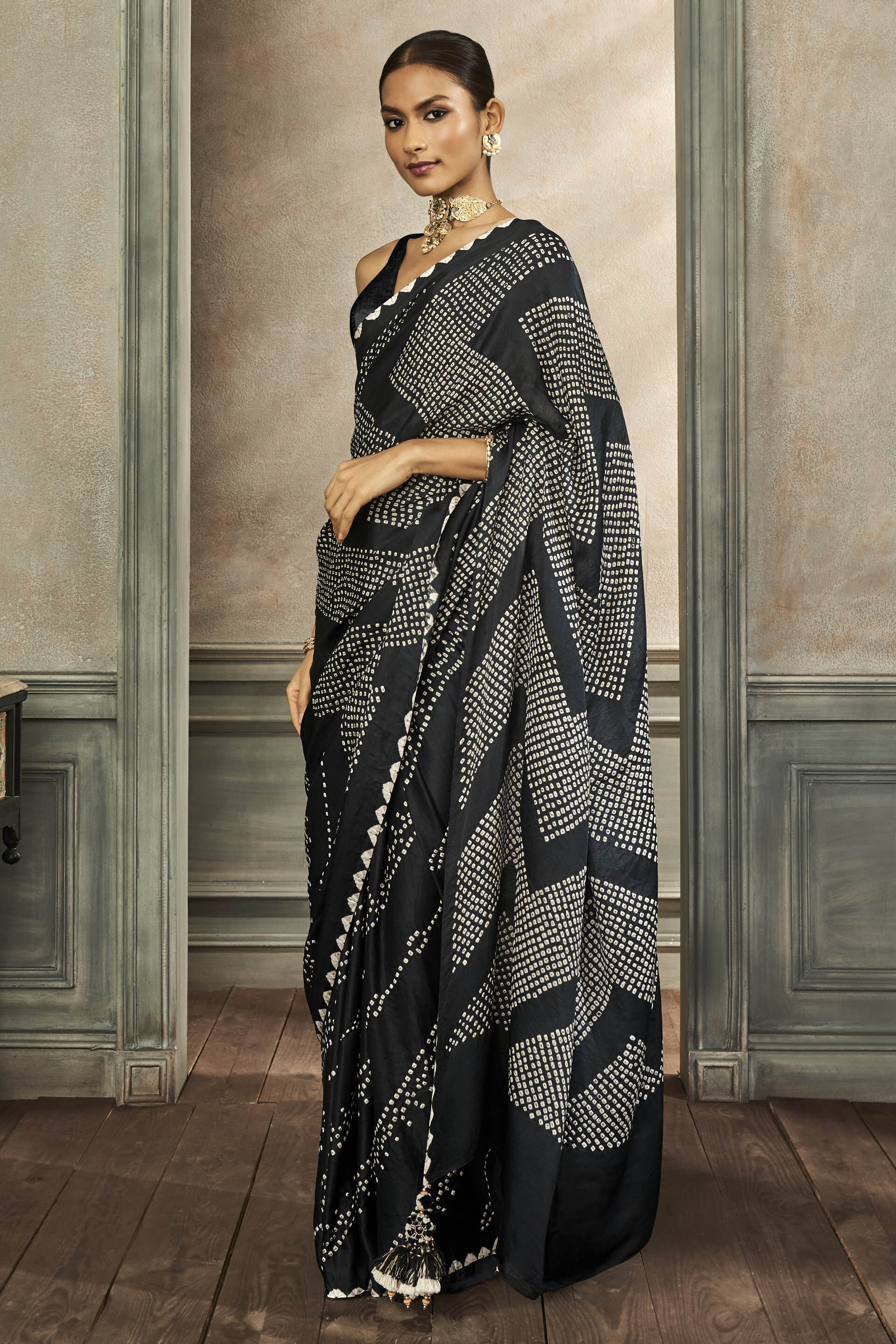 Deetya Bandhani Silk Saree - Black, Black, image 3