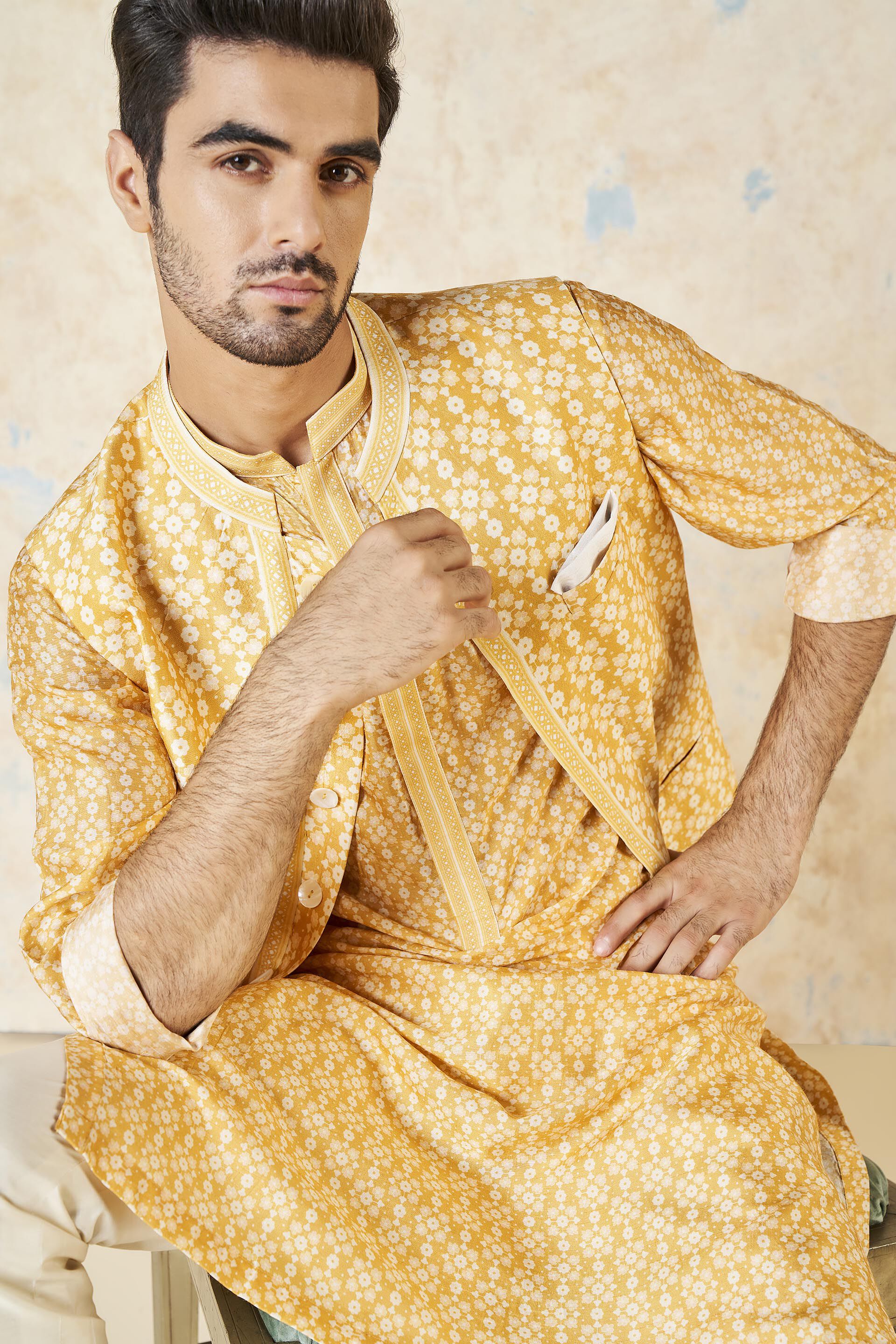 Udyan Nehru Jacket - Mustard, Mustard, image 3