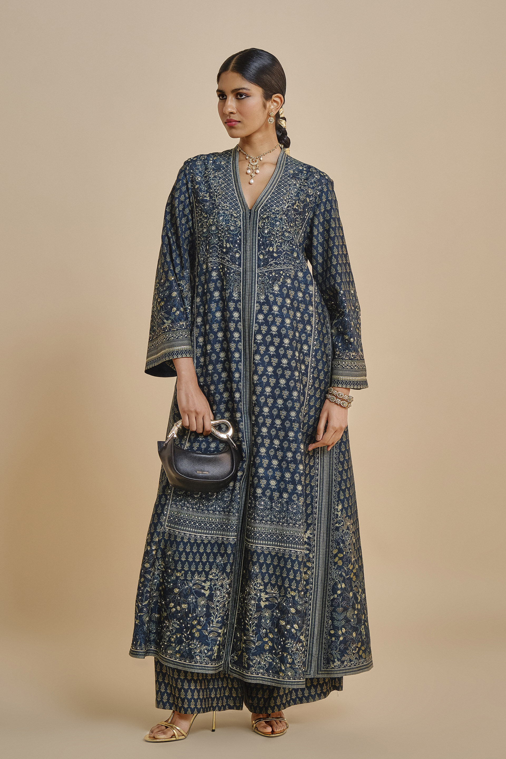 Androsa Silk Jacket Set - Blue