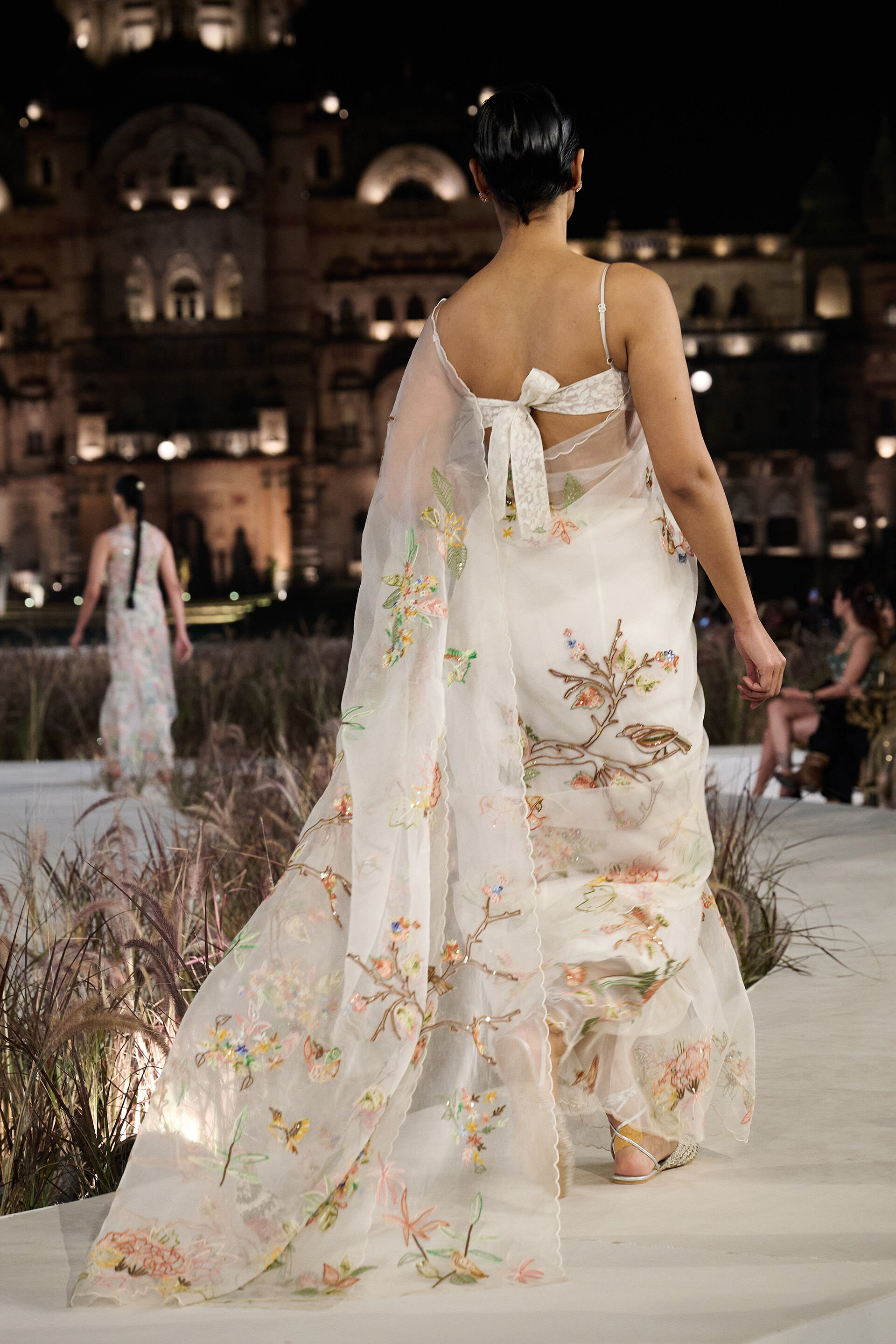 Springbloom Hand-embroidered SEWA Silk Saree - Ivory