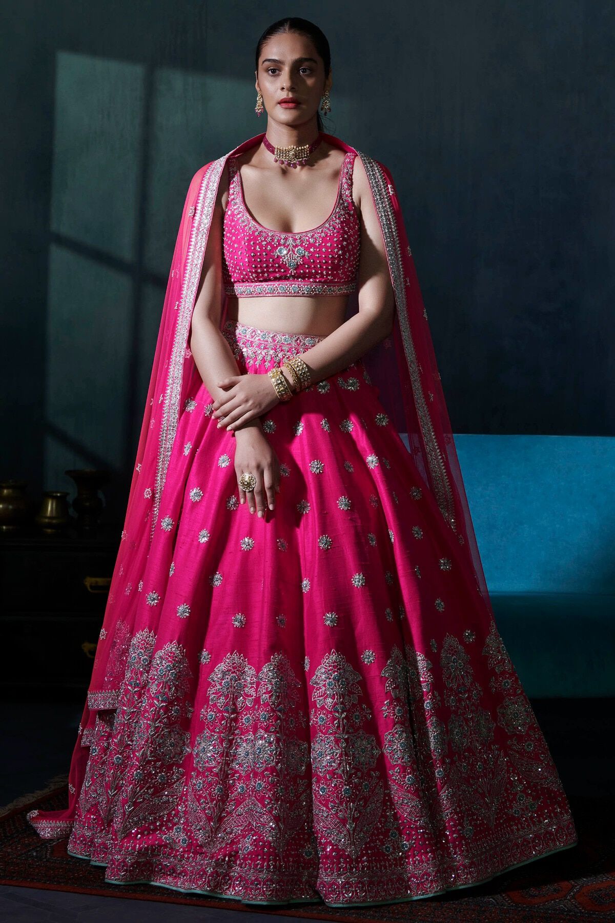 Carrot colour bridal lehenga shop