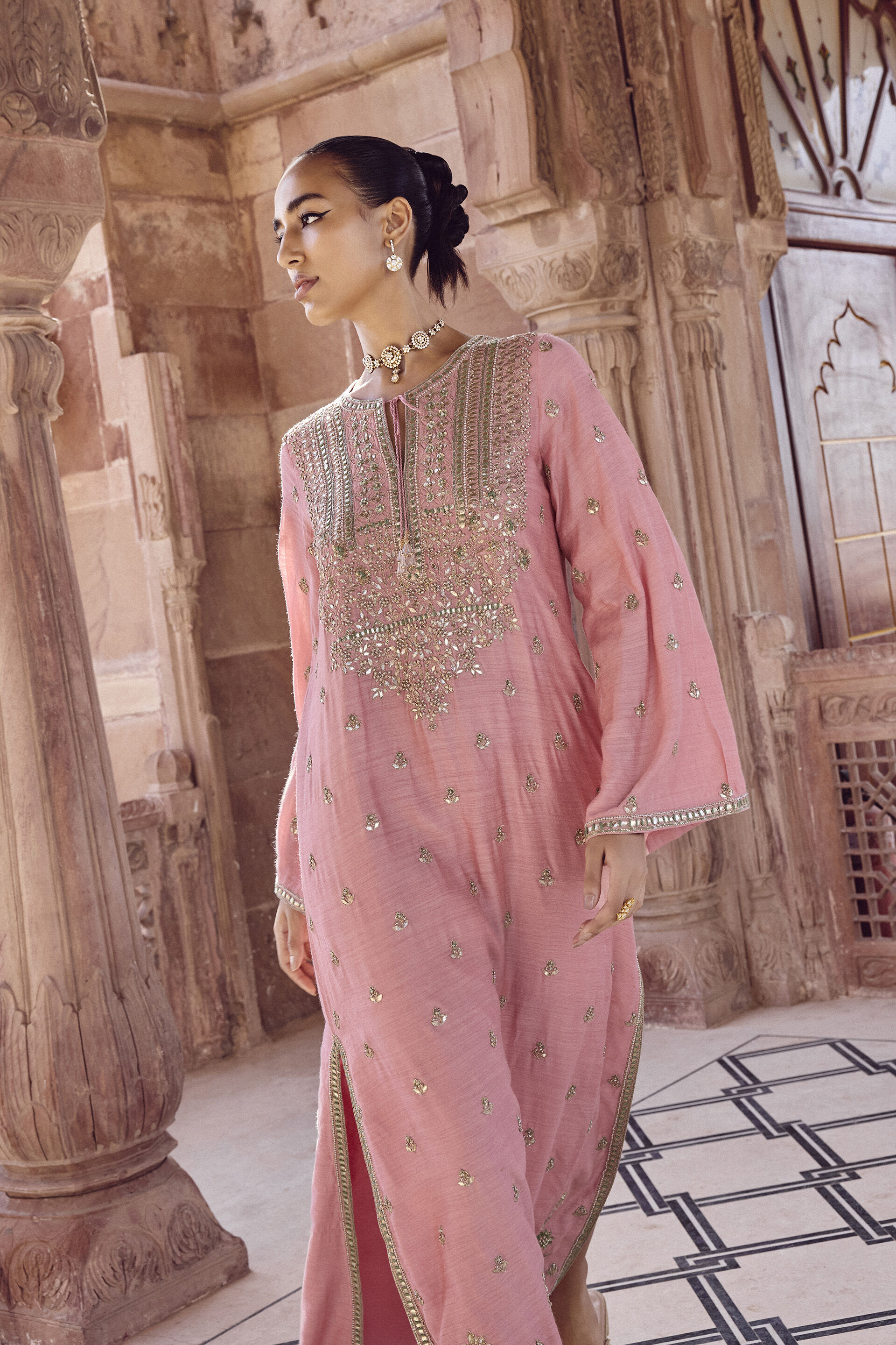 Iraja Gota Patti Silk Kaftan - Blush, Pink, image 5