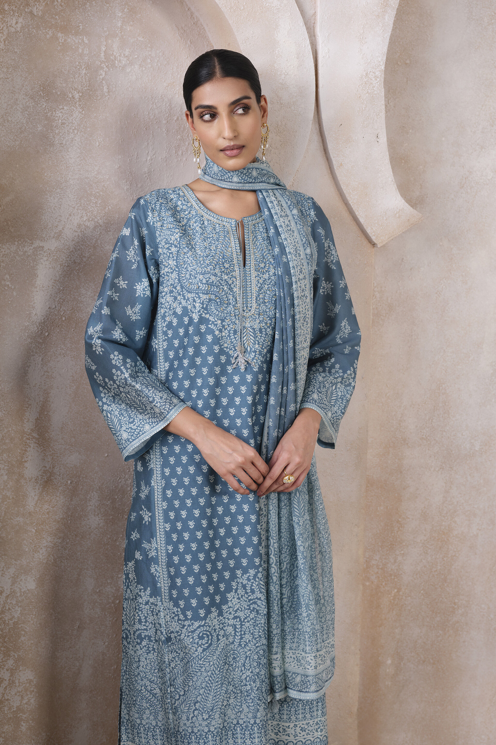 Miral Silk Suit Set - Blue, Blue, image 3