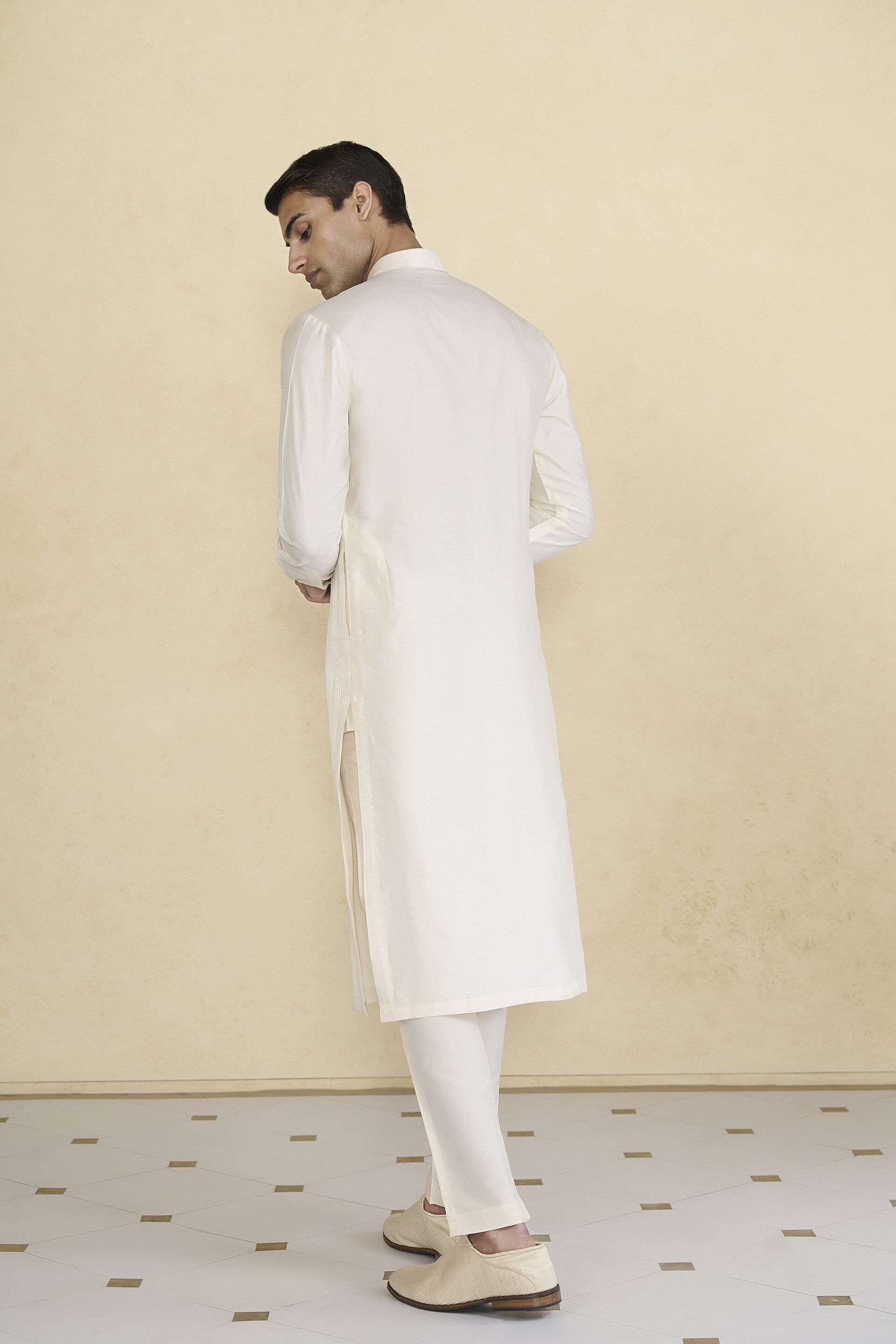 Samit Silk Kurta - Cream, Cream, image 2
