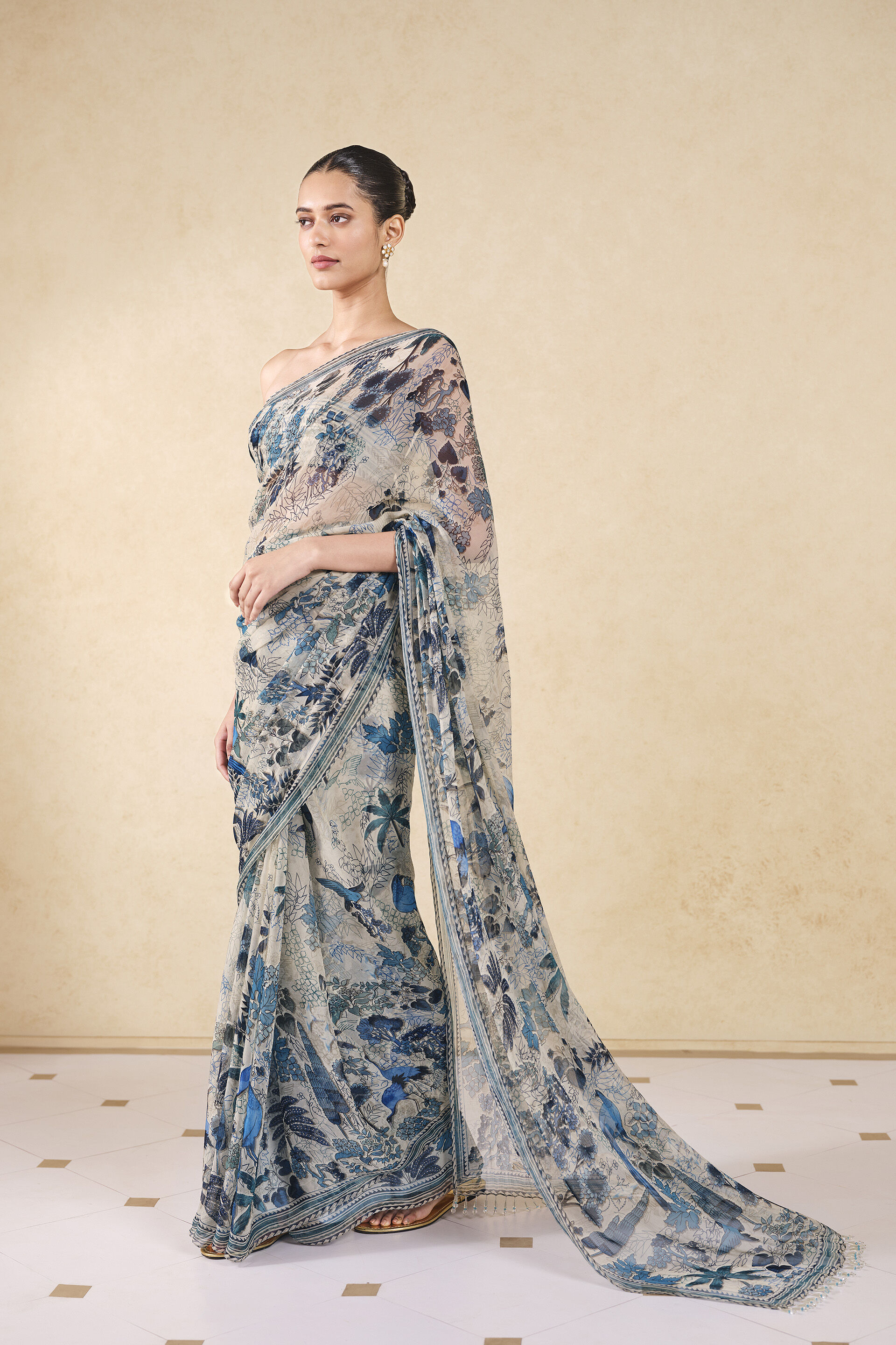 Turaya Printed Saree - Beige, Beige, image 3