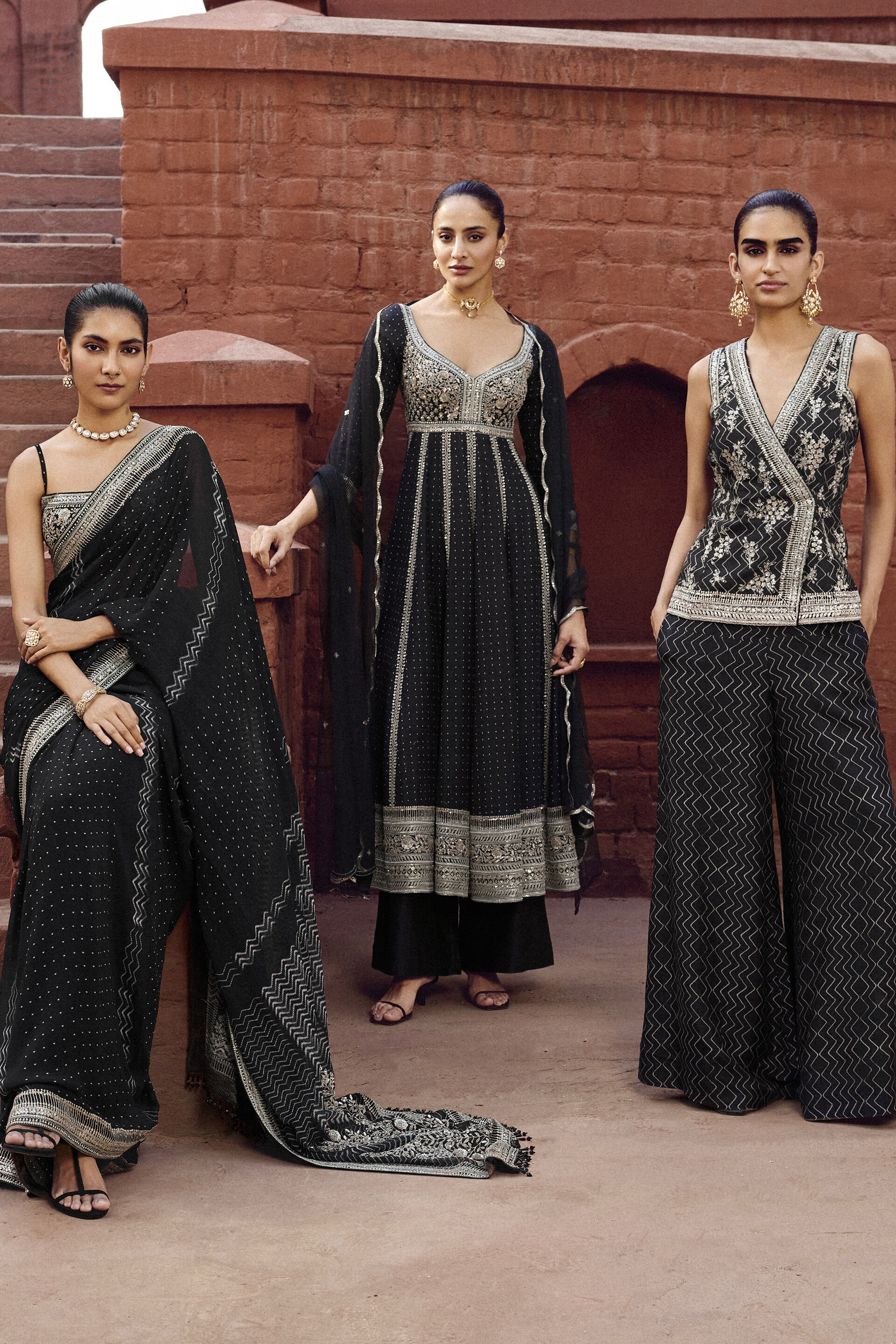 Afruza Embroidered Silk Suit Set - Black, Black, image 6