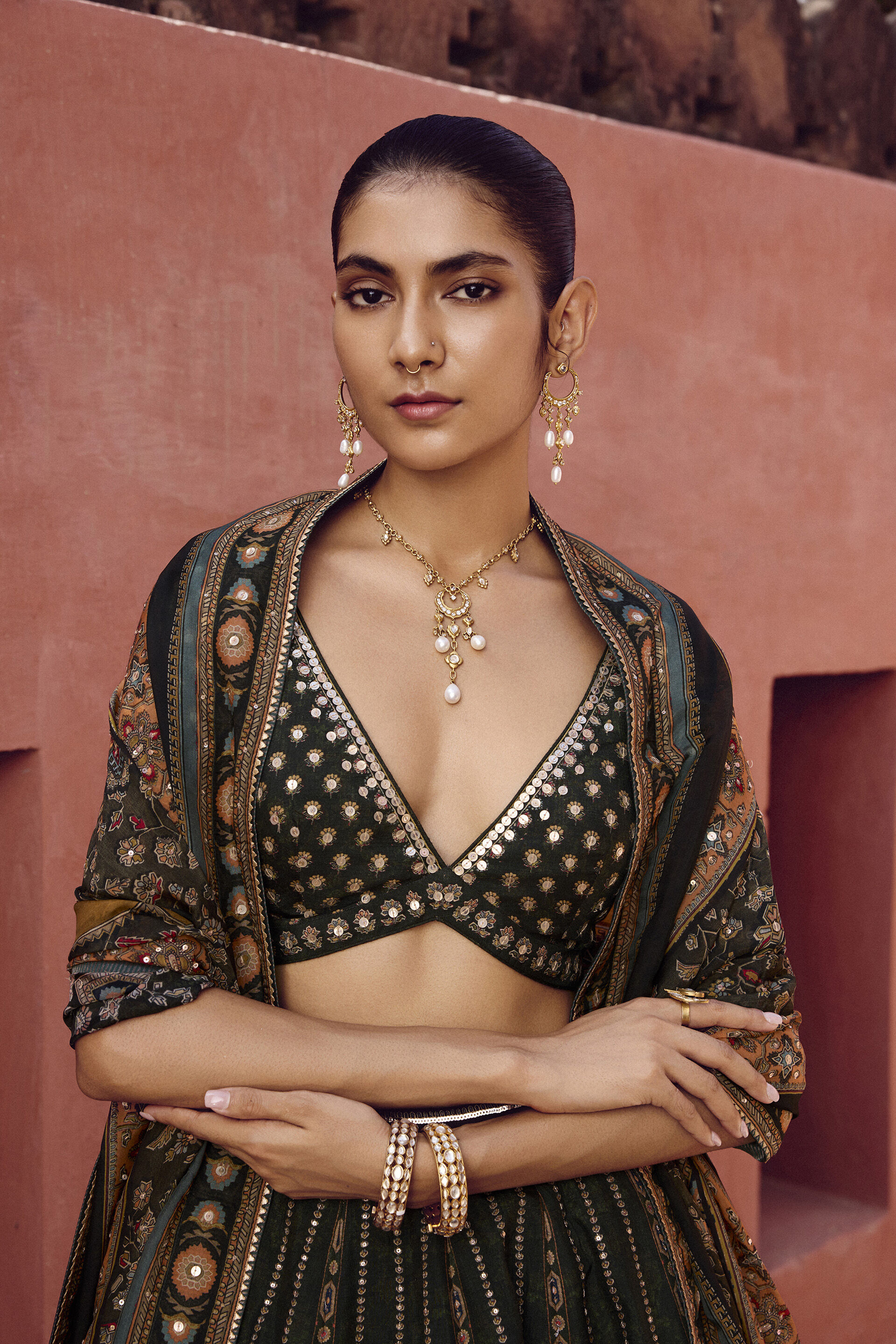 Rishama Silk Lehenga Set - Green, Green, image 5