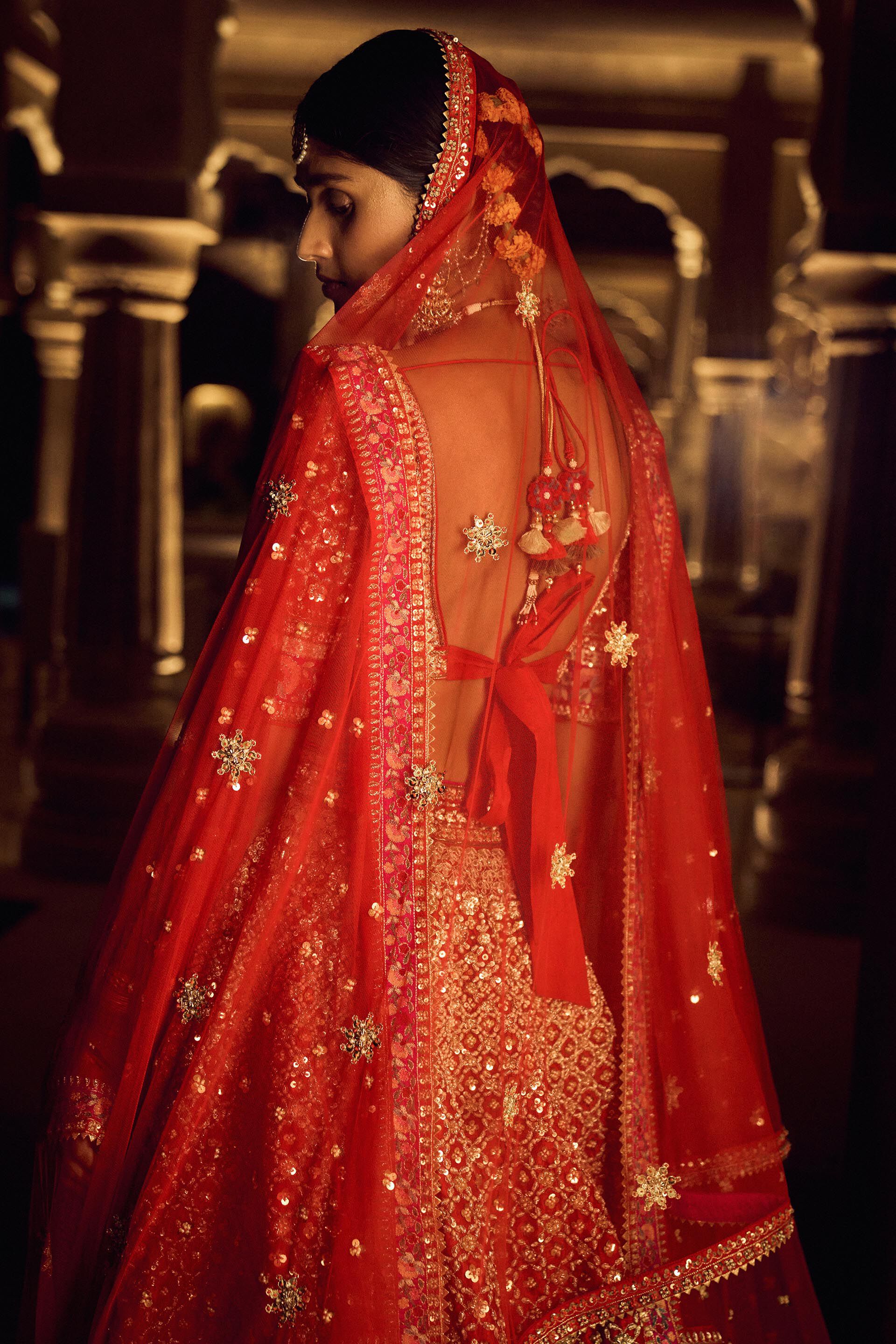 Sanadara Lehenga - Red, , image 4