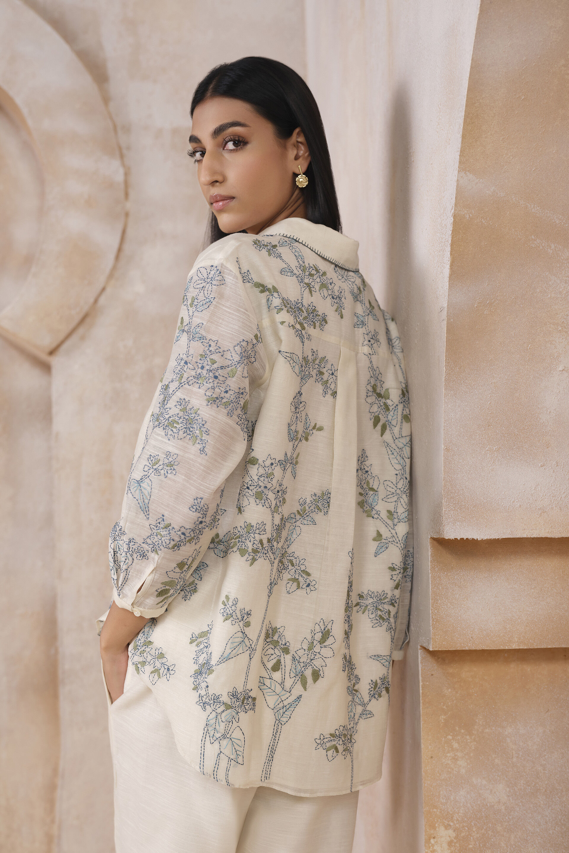 Suvi Hand-embroidered Kantha Shirt - White, White, image 3