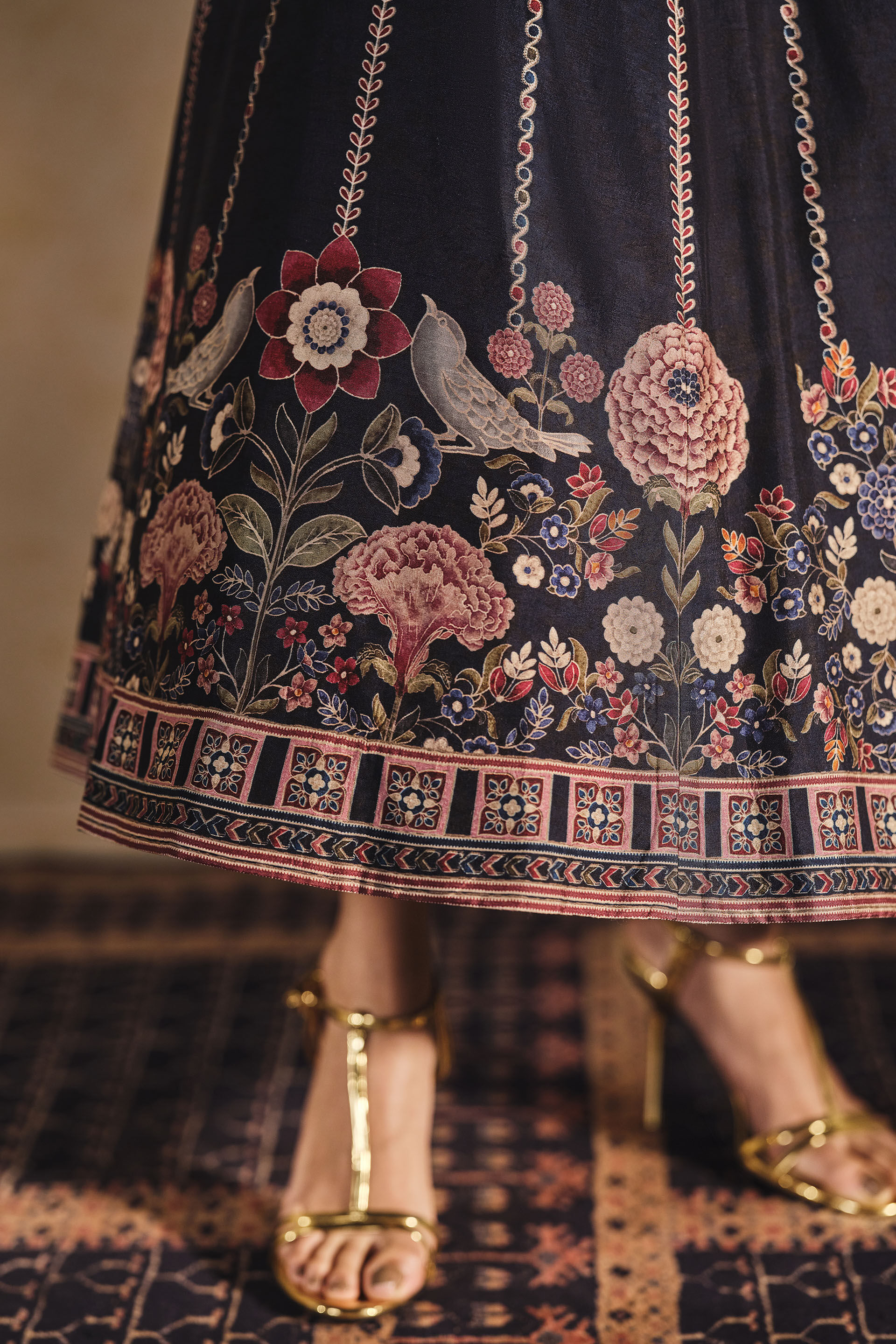 Moonlight Bloom Printed Silk Skirt Set - Blue, Blue, image 15