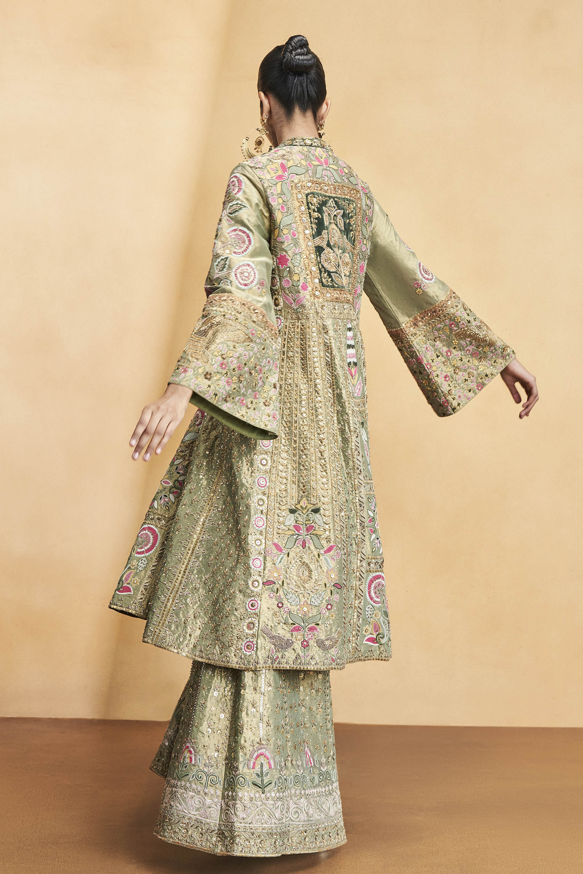 Melody Of The Flowers Embroidered Zardozi Sharara Set - Sage, Sage, image 2