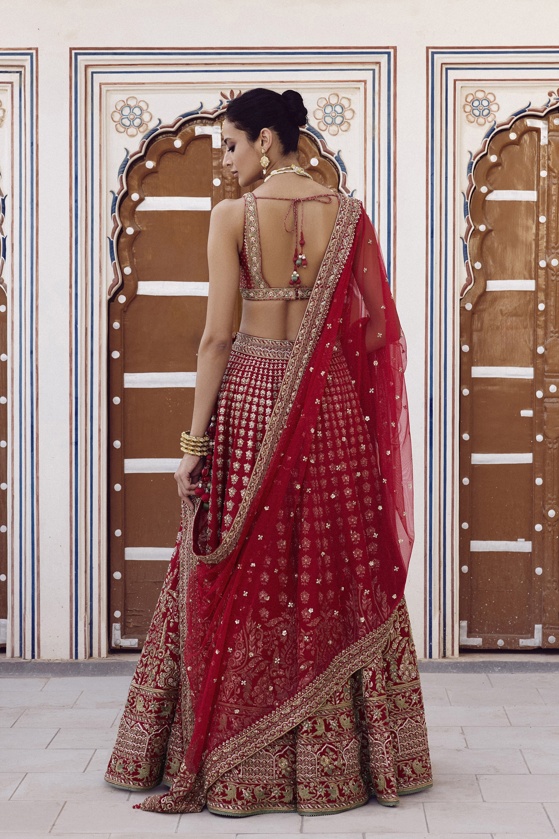 Zamira Embroidered Silk Lehenga Set - Red, Red, image 3
