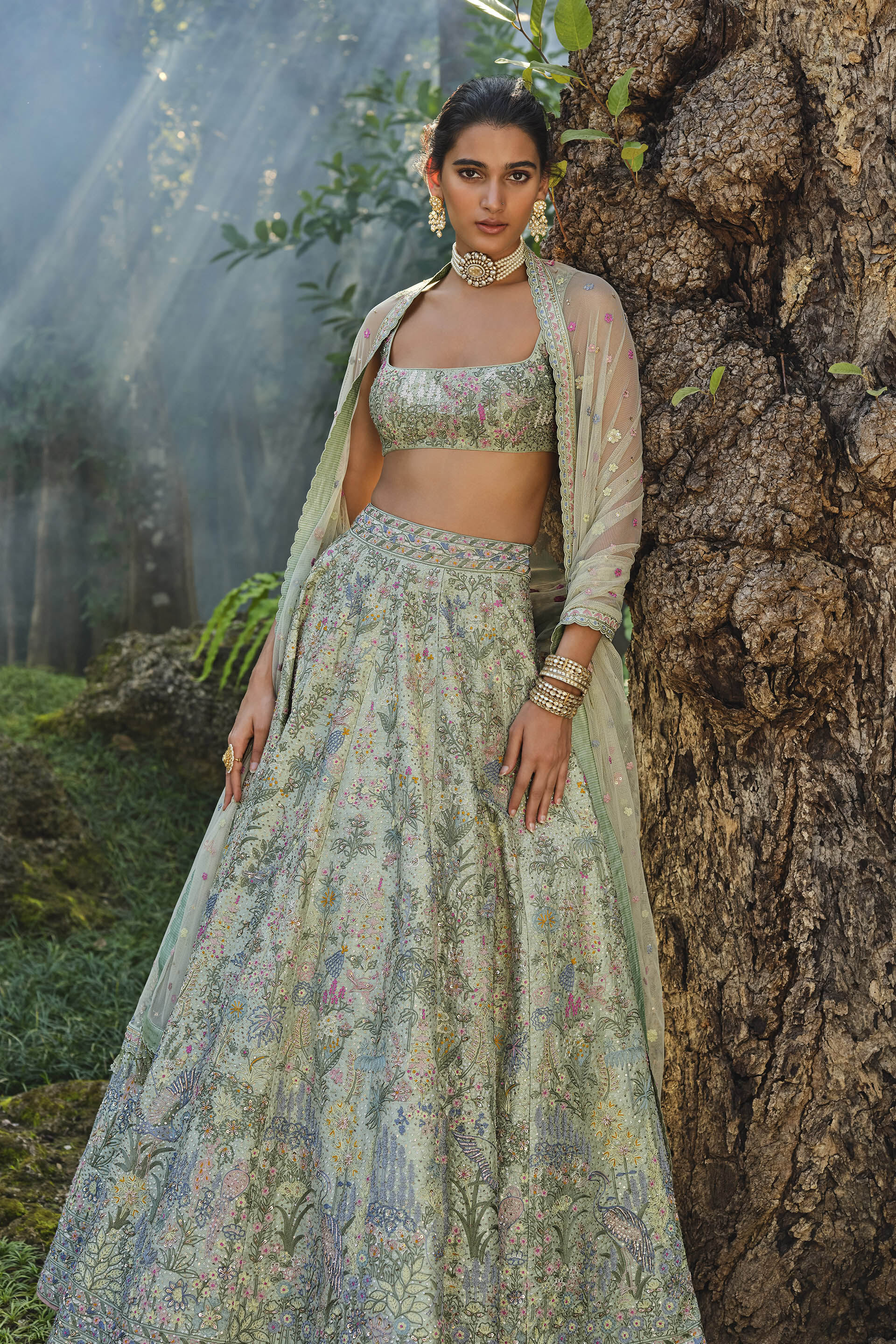 Alazani Embroidered Silk Lehenga Set - Sage, Sage, image 3
