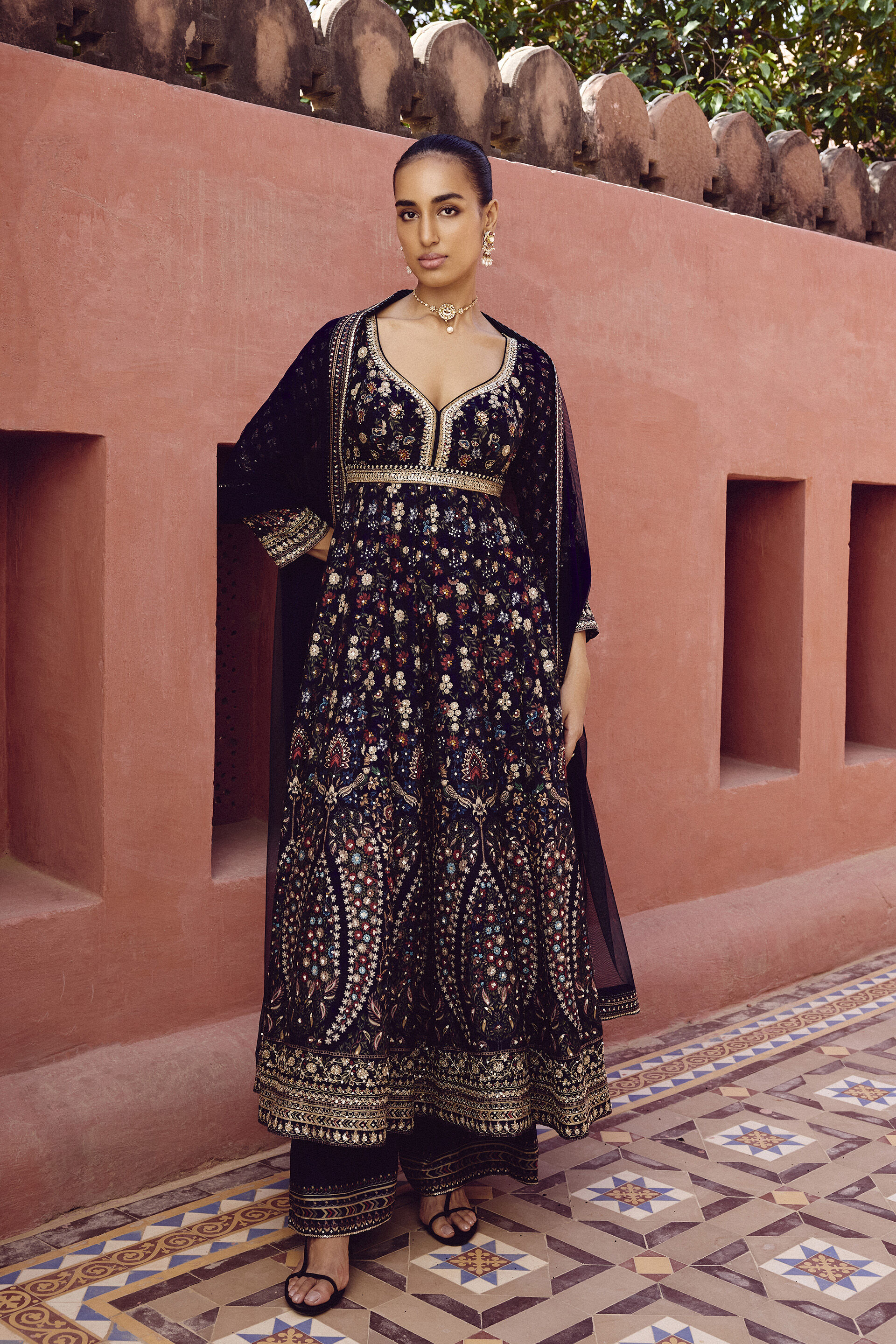 Sharinee Embroidered Anarkali Suit Set - Blue