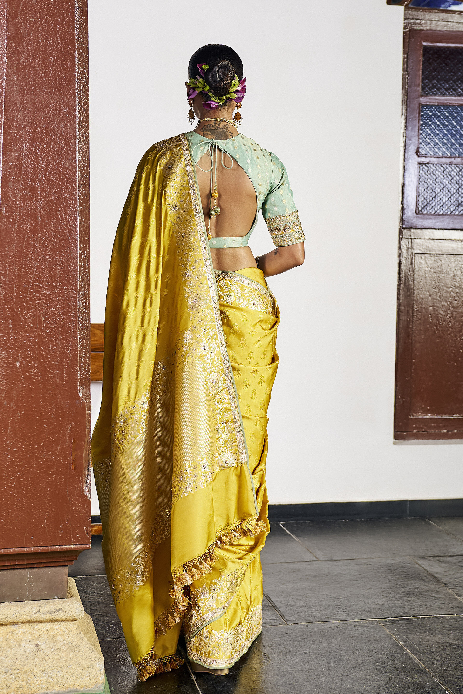 Bandhan Handwoven Benarasi Silk Saree - Yellow, Yellow, image 2