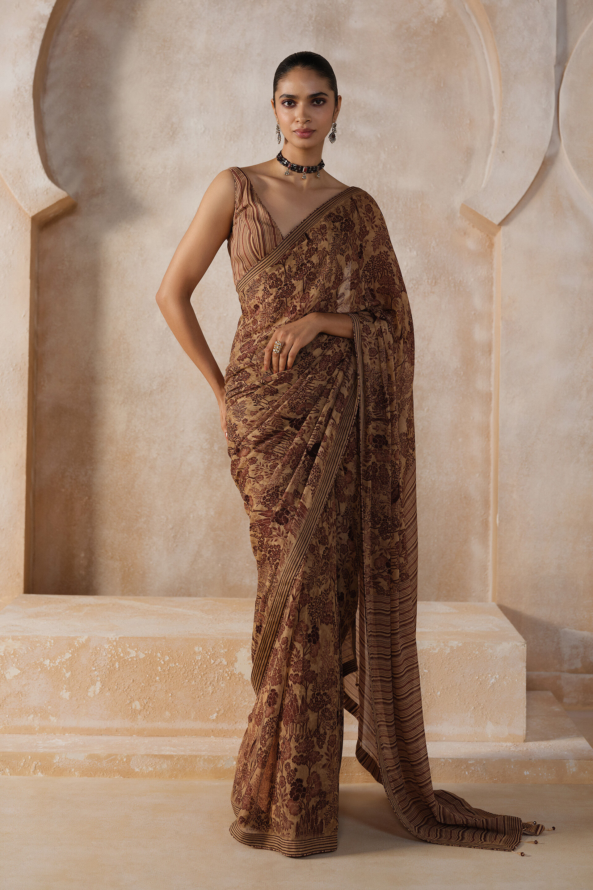 Onerva Chiffon Saree - Beige