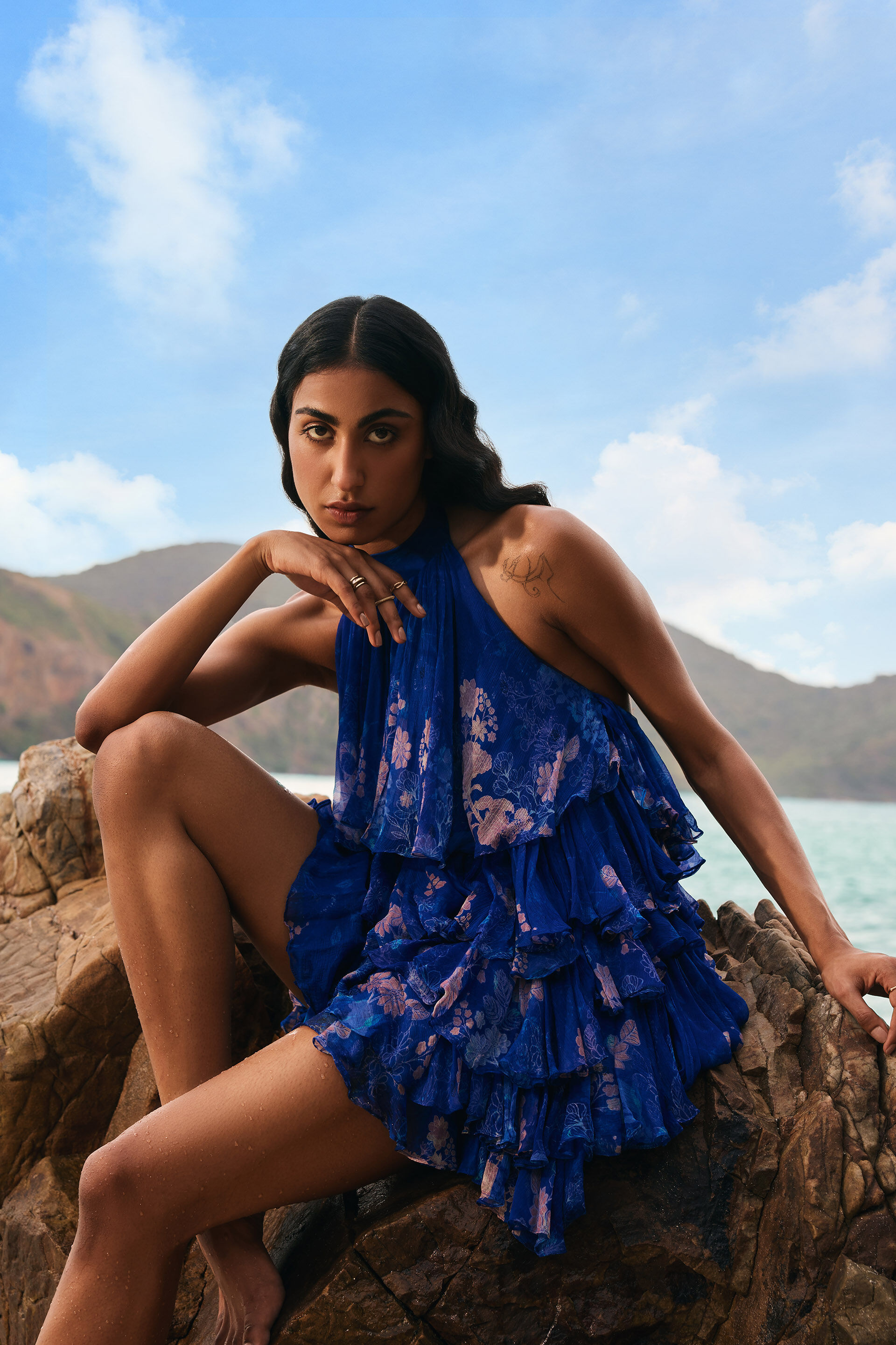 Onirique Chiffon Tiered Dress - Blue, Blue, image 6