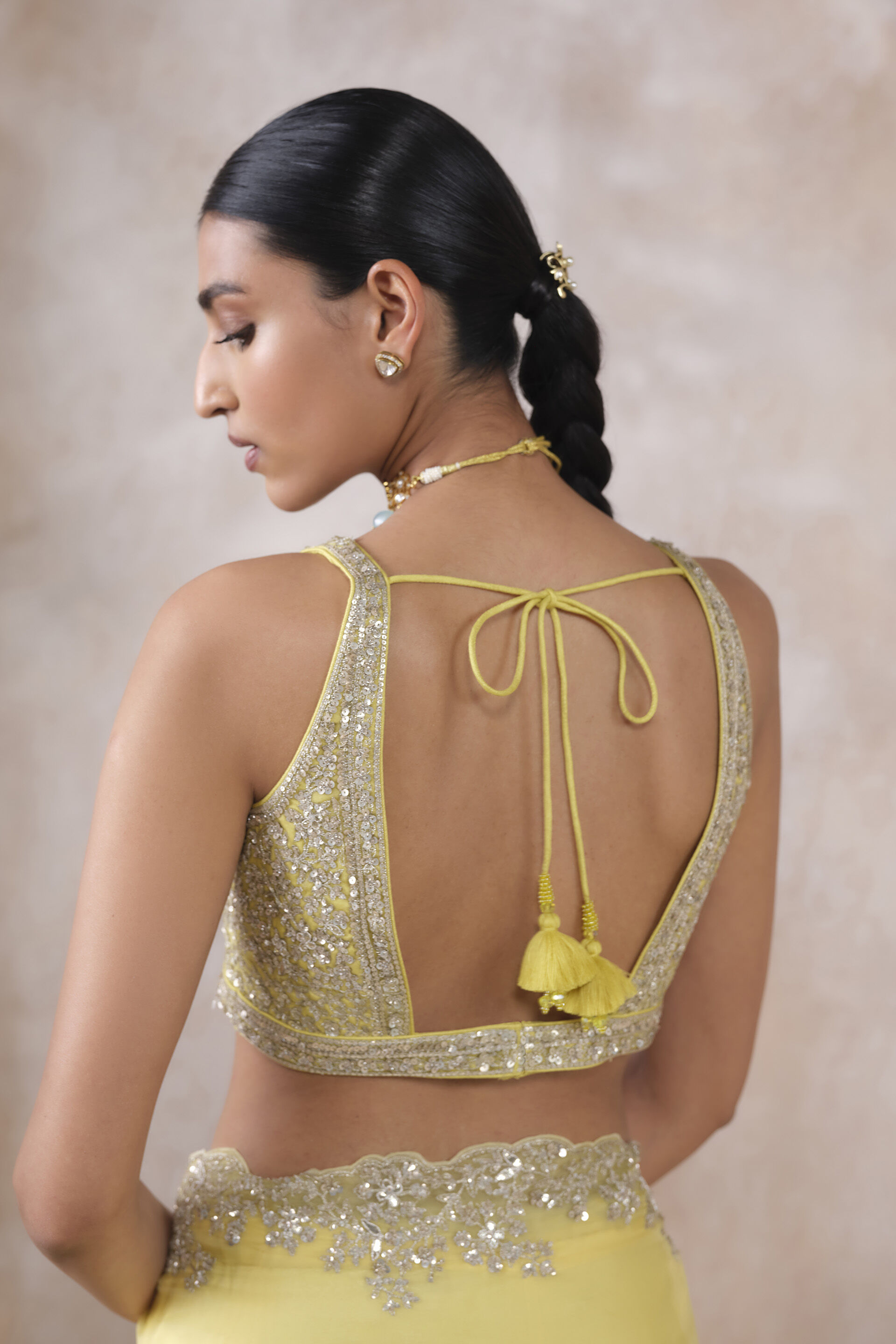 Sharvani Gota Patti Silk Saree - Yellow, Yellow, image 6