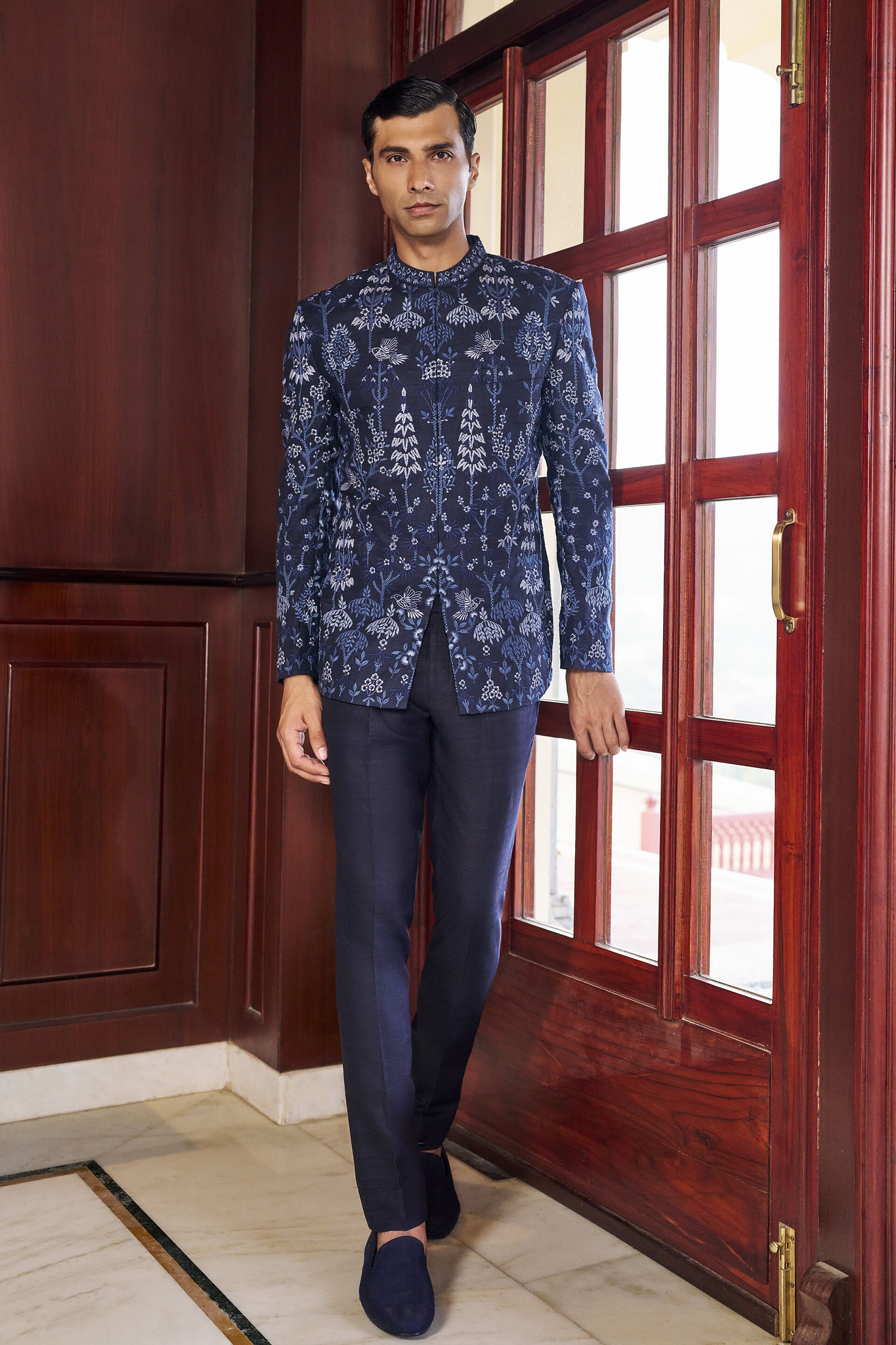 Twilight Embroidered Silk Bandhagala - Navy, Navy, image 1