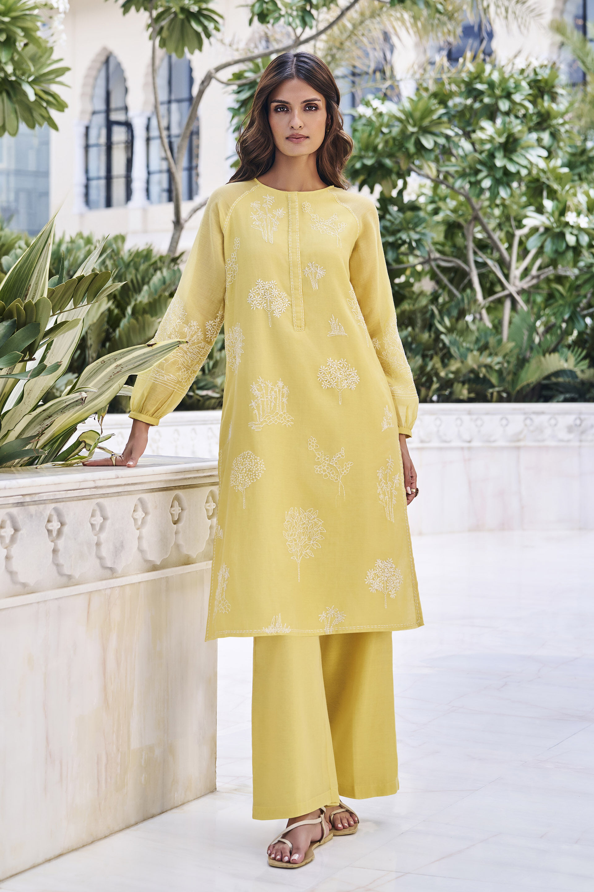Iseda Yellow Kantha Hand-embroidered Co-ord