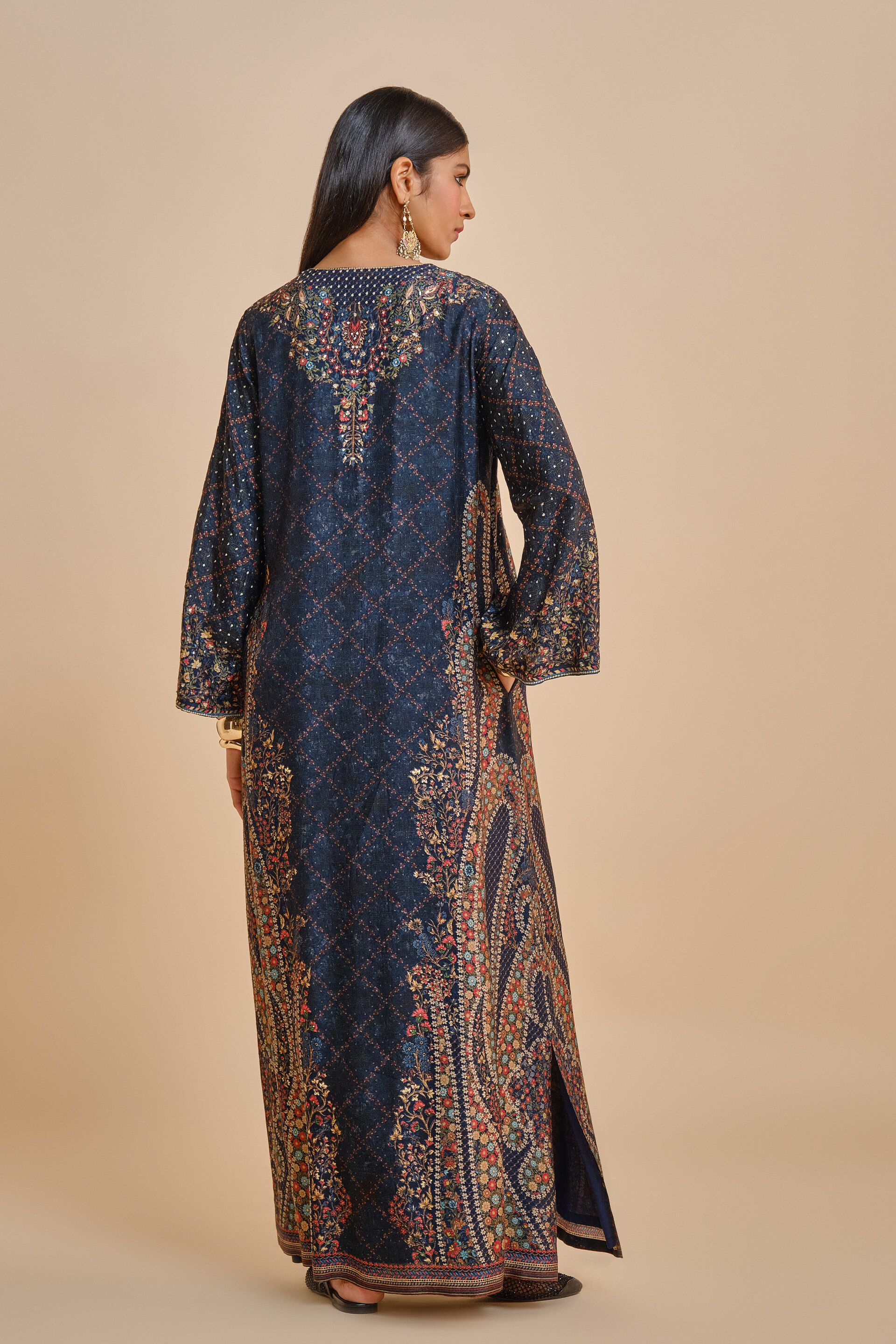 Nameera Silk Kaftan - Blue, Blue, image 2
