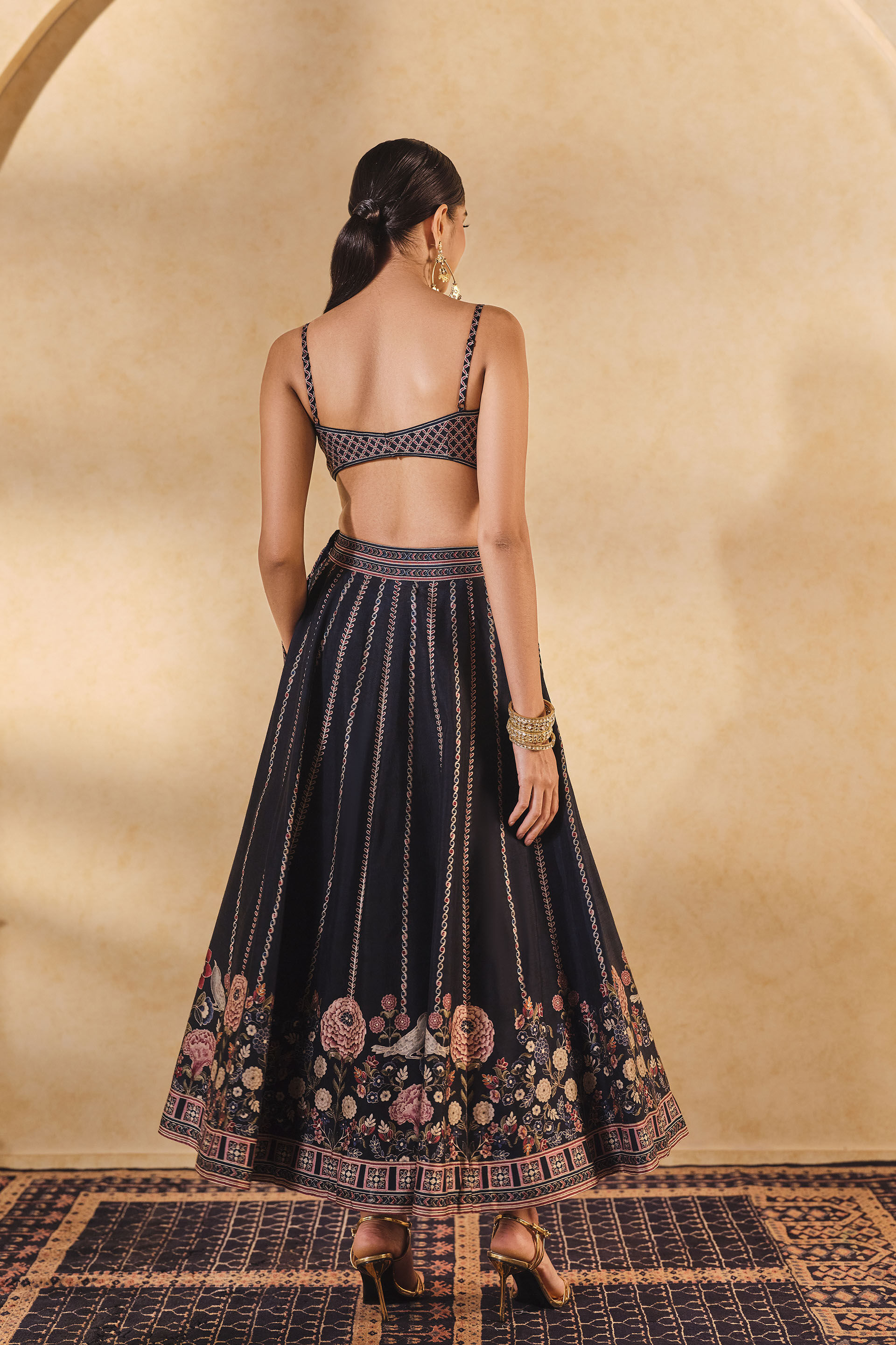 Moonlight Bloom Printed Silk Skirt Set - Blue, Blue, image 5