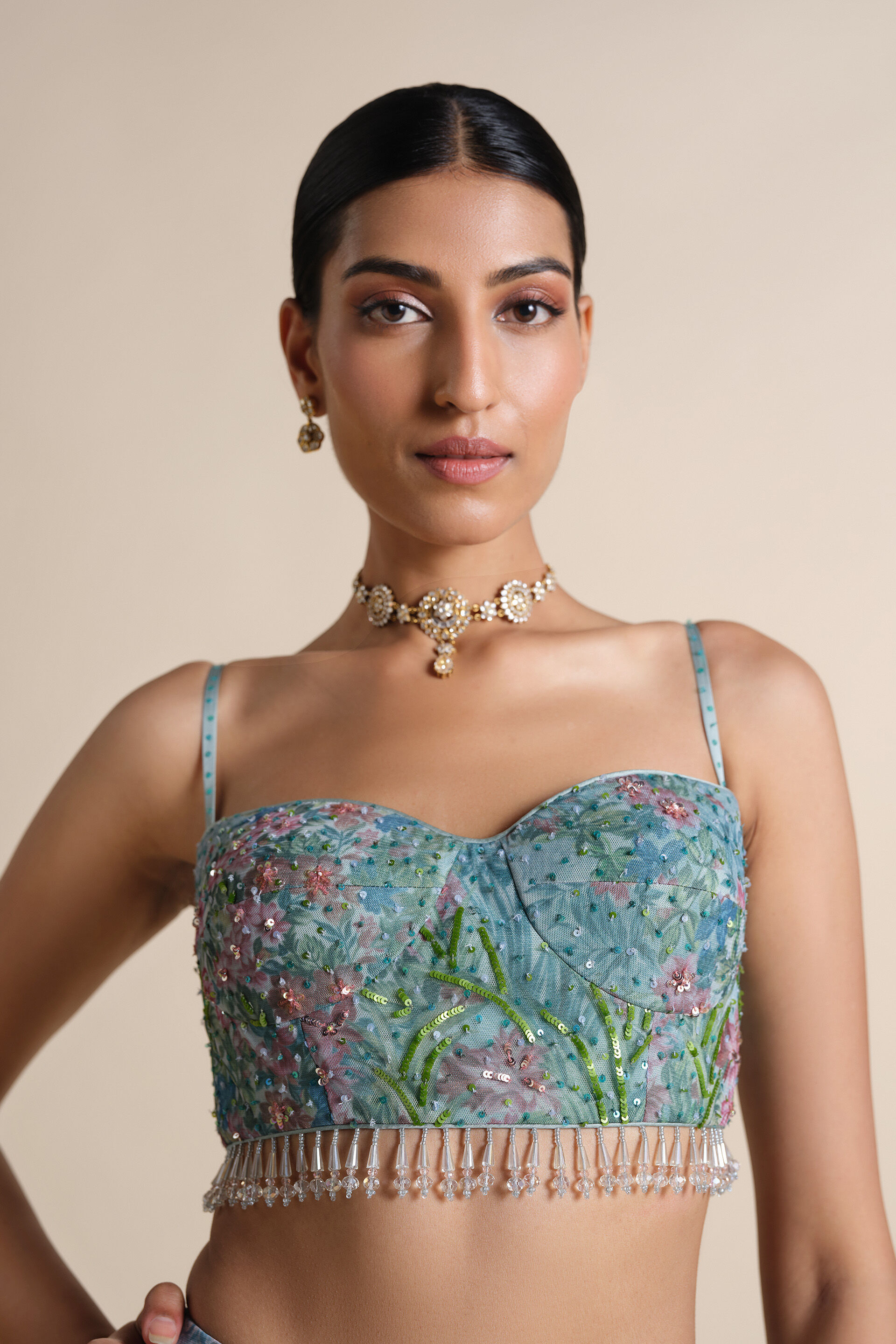 Blooming Meadows Embroidered Choli - Powder Blue, Powder Blue, image 1