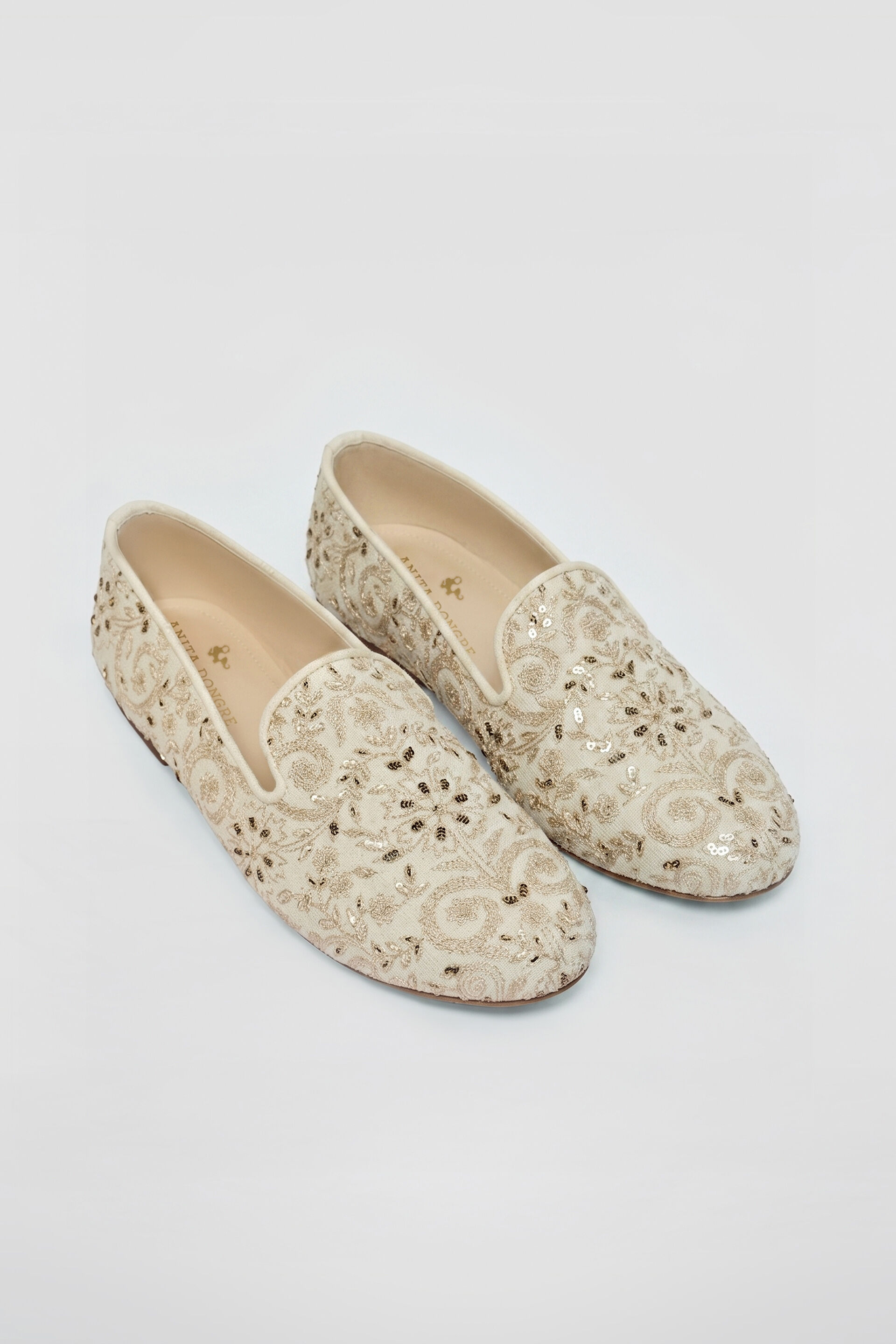 Shravas Embroidered Silk Mojris - Natural