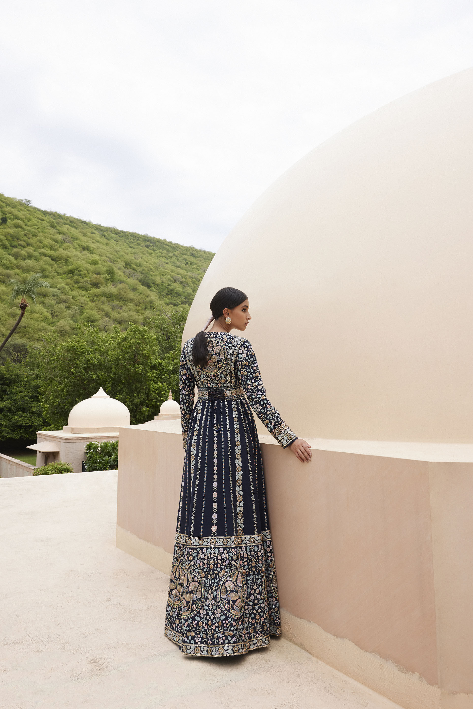 Akila Zardozi & Resham Silk Jacket Set - Navy Blue, Navy Blue, image 6