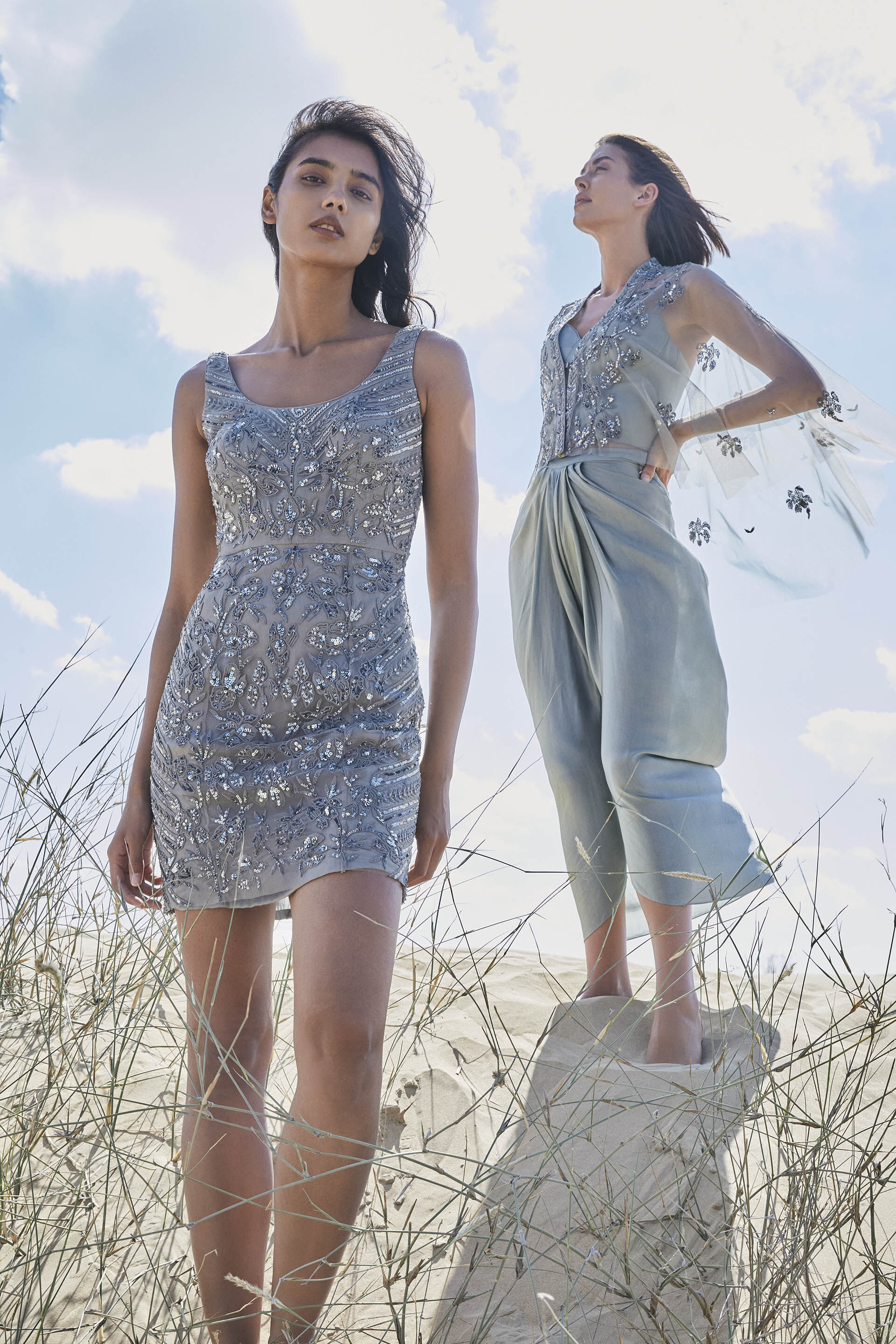 Shaden Embroidered Cord Dress Grey