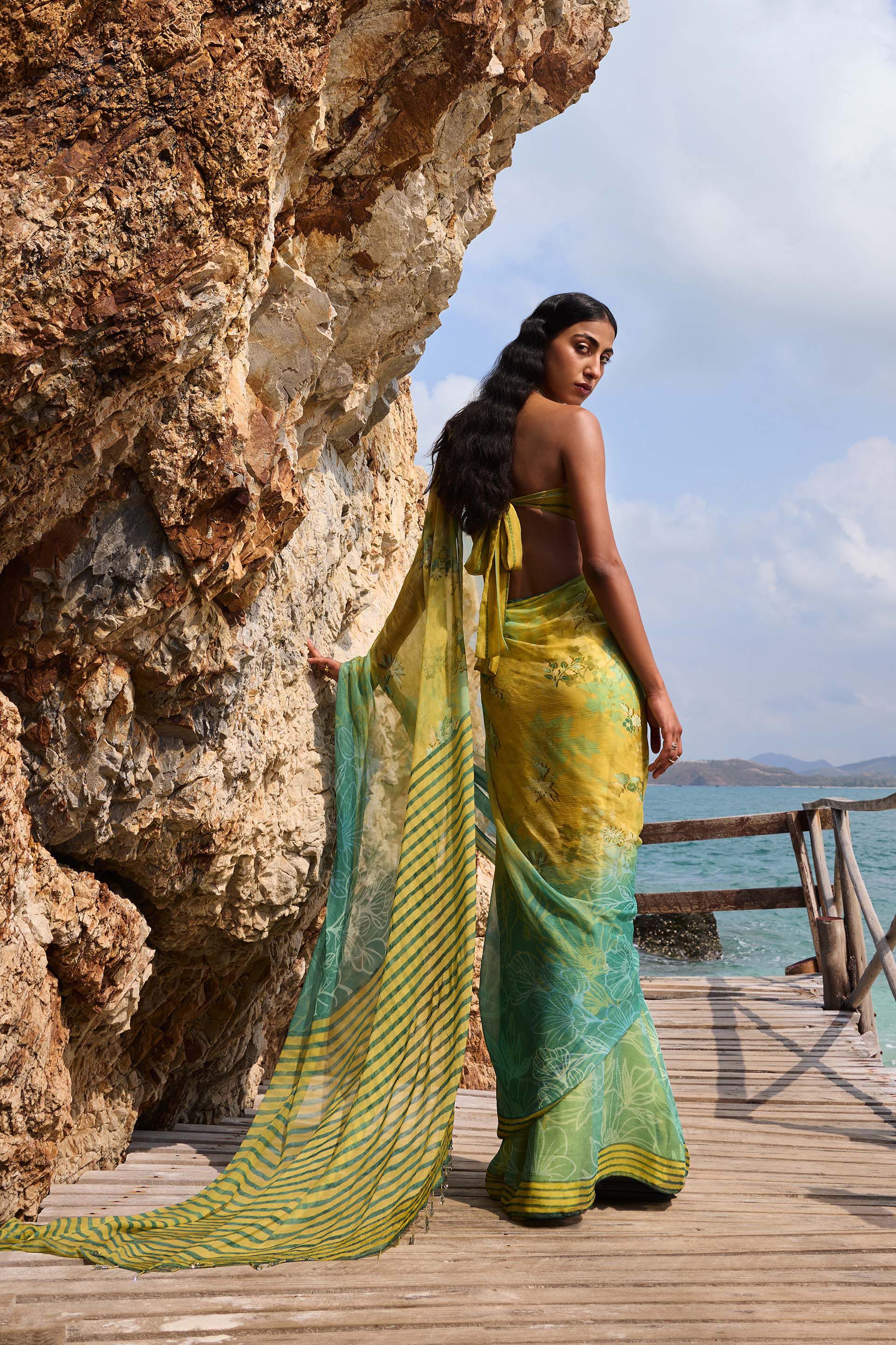 Ramone Chiffon Saree, Sage, image 5